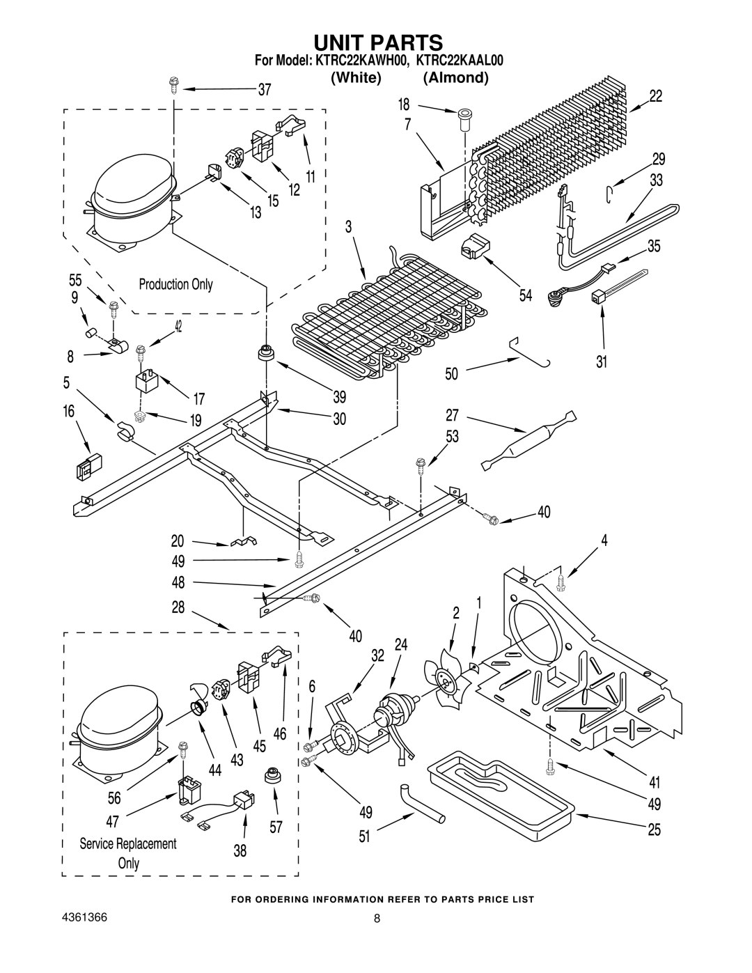 KitchenAid KTRC22KAWH00 manual Unit Parts 