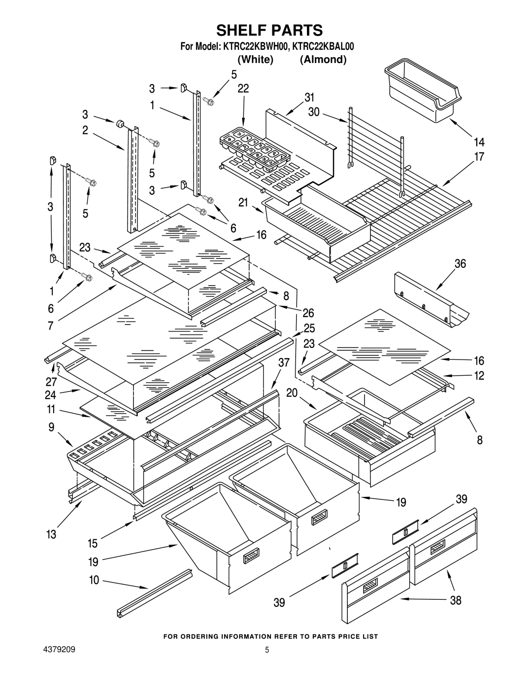 KitchenAid KTRC22KBAL00, KTRC22KBWH00 manual Shelf Parts 