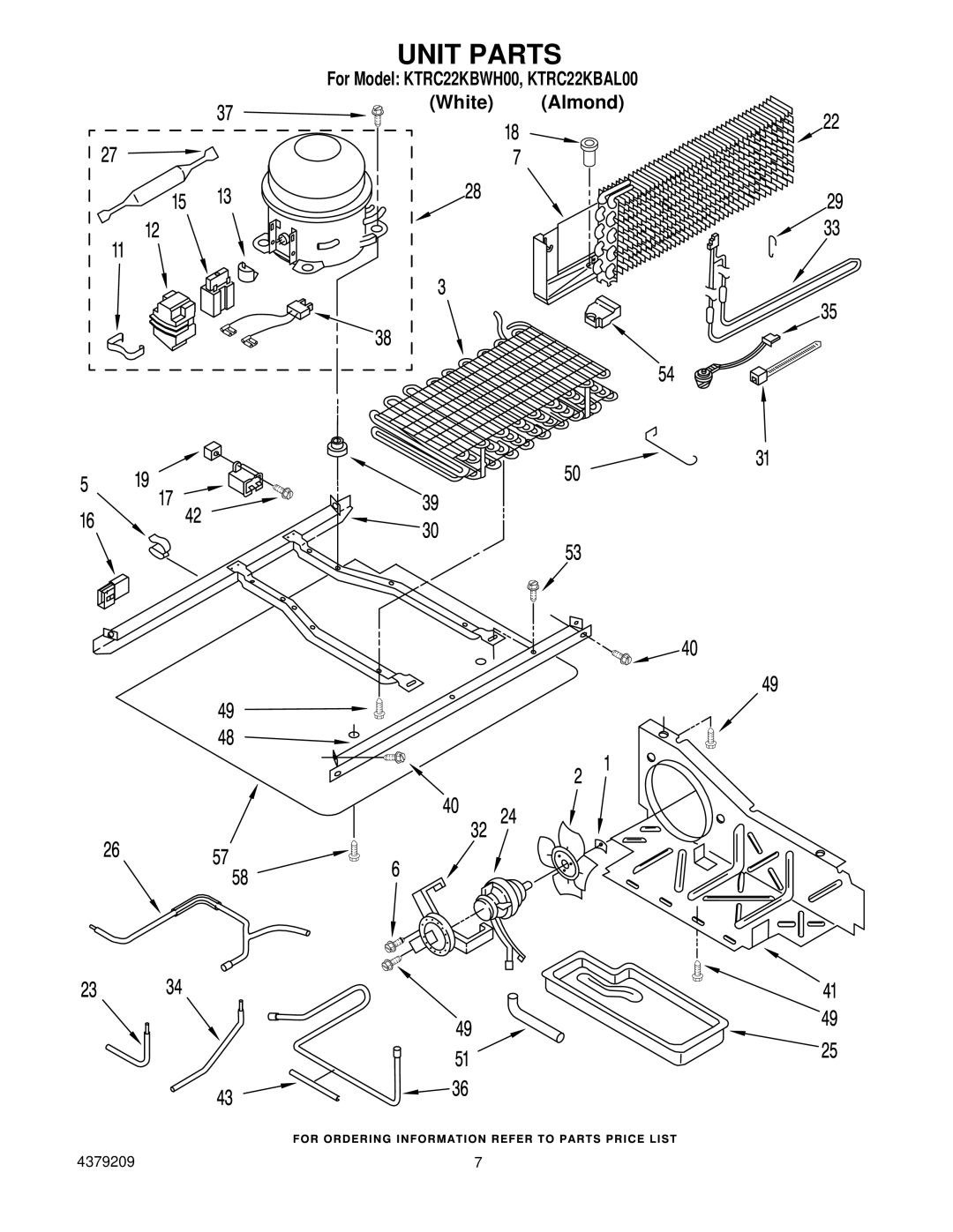 KitchenAid KTRC22KBAL00, KTRC22KBWH00 manual Unit Parts 