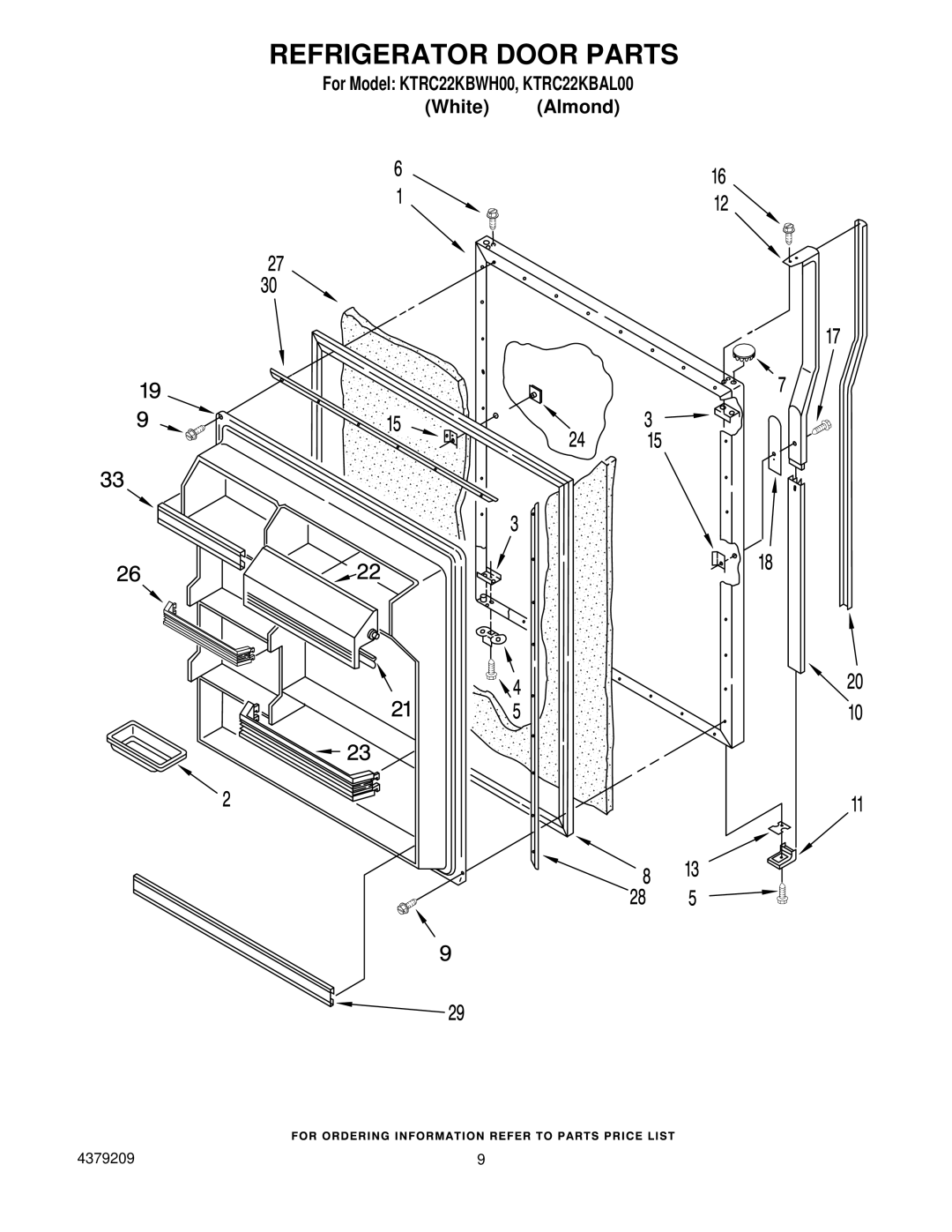 KitchenAid KTRC22KBAL00, KTRC22KBWH00 manual Refrigerator Door Parts 