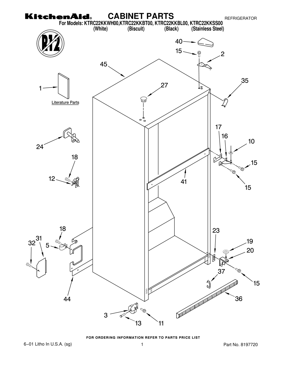 KitchenAid KTRC22KKWH00, KTRC22KKBT00, KTRC22KKSS00, KTRC22KKBL00 manual Cabinet Parts 