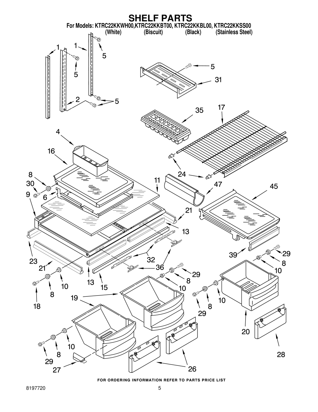 KitchenAid KTRC22KKWH00, KTRC22KKBT00, KTRC22KKSS00, KTRC22KKBL00 manual Shelf Parts 