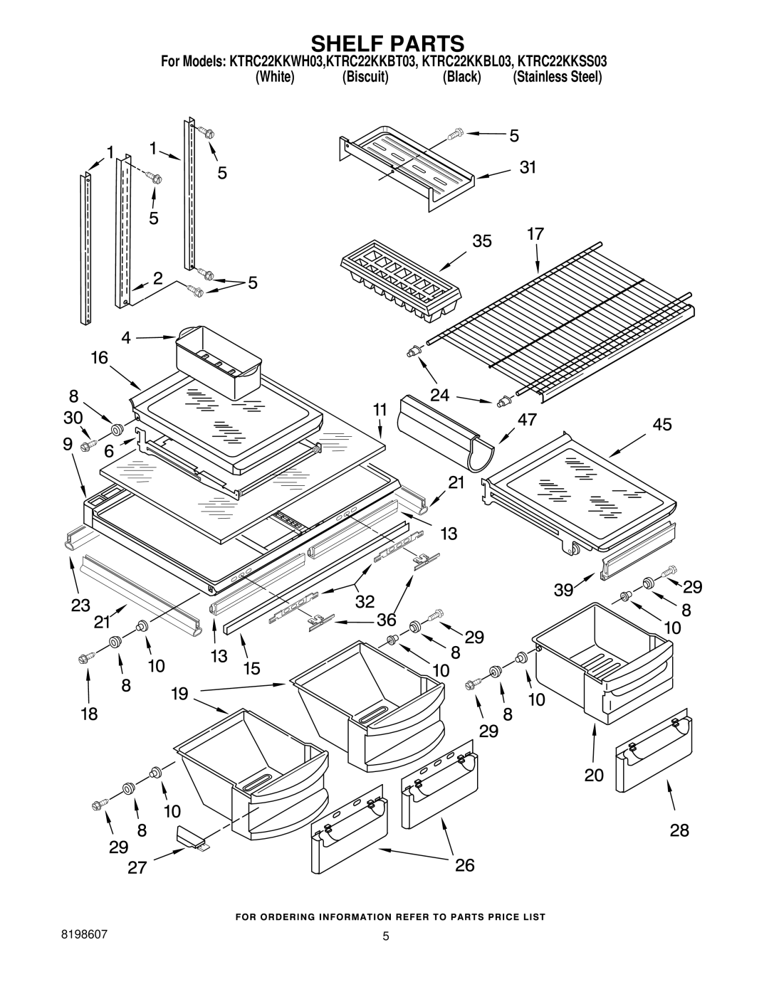 KitchenAid KTRC22KKBT03, KTRC22KKWH03, KTRC22KKSS03, KTRC22KKBL03 manual Shelf Parts 