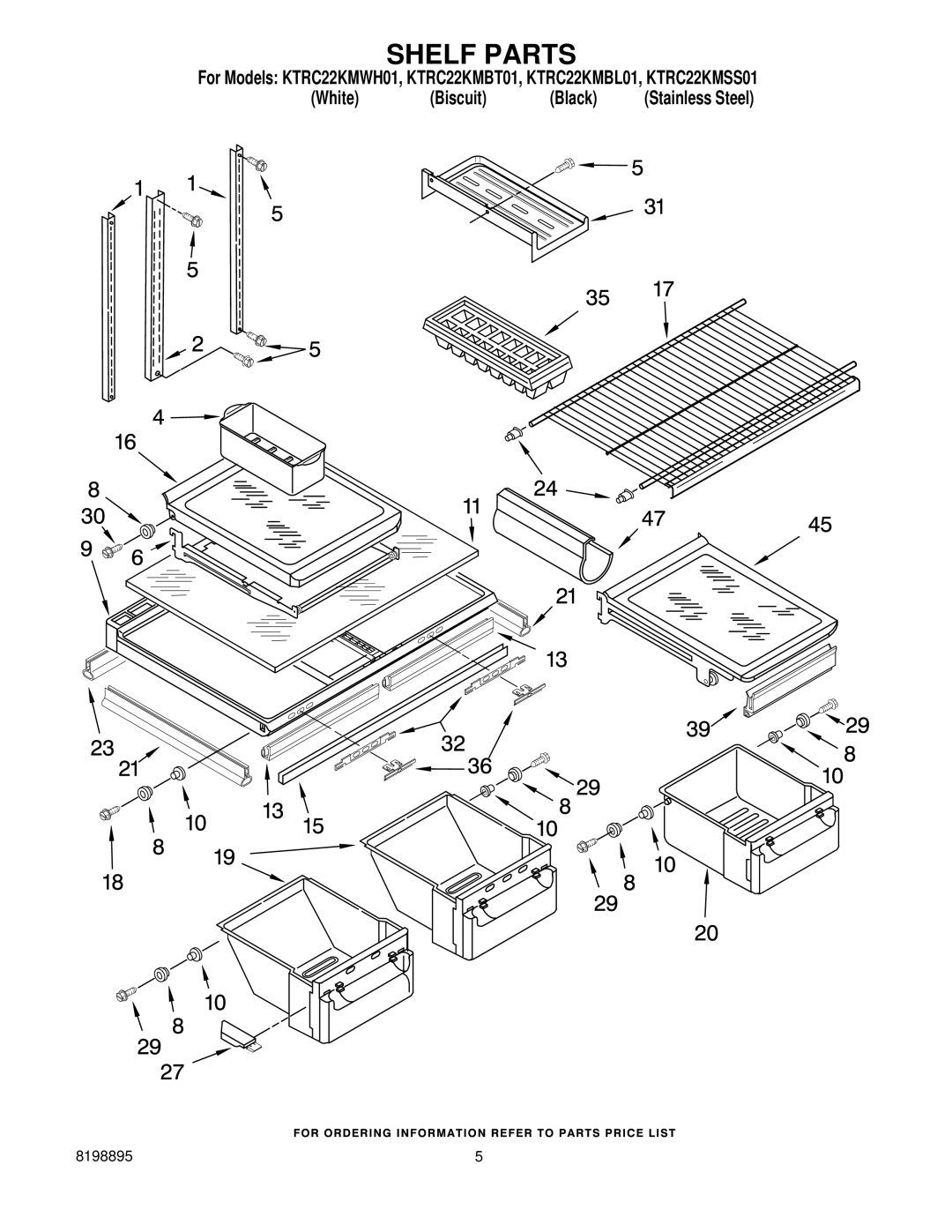 KitchenAid KTRC22KMBL01, KTRC22KMBT01, KTRC22KMWH01, KTRC22KMSS01 manual Shelf Parts 