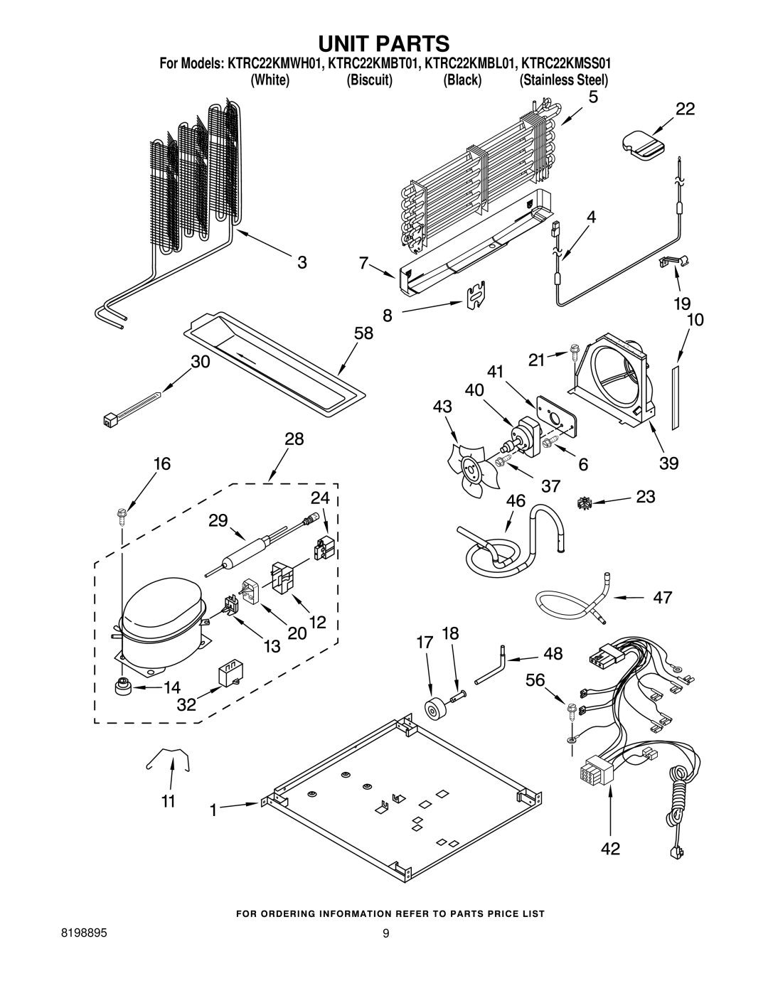 KitchenAid KTRC22KMBL01, KTRC22KMBT01, KTRC22KMWH01, KTRC22KMSS01 manual Unit Parts 