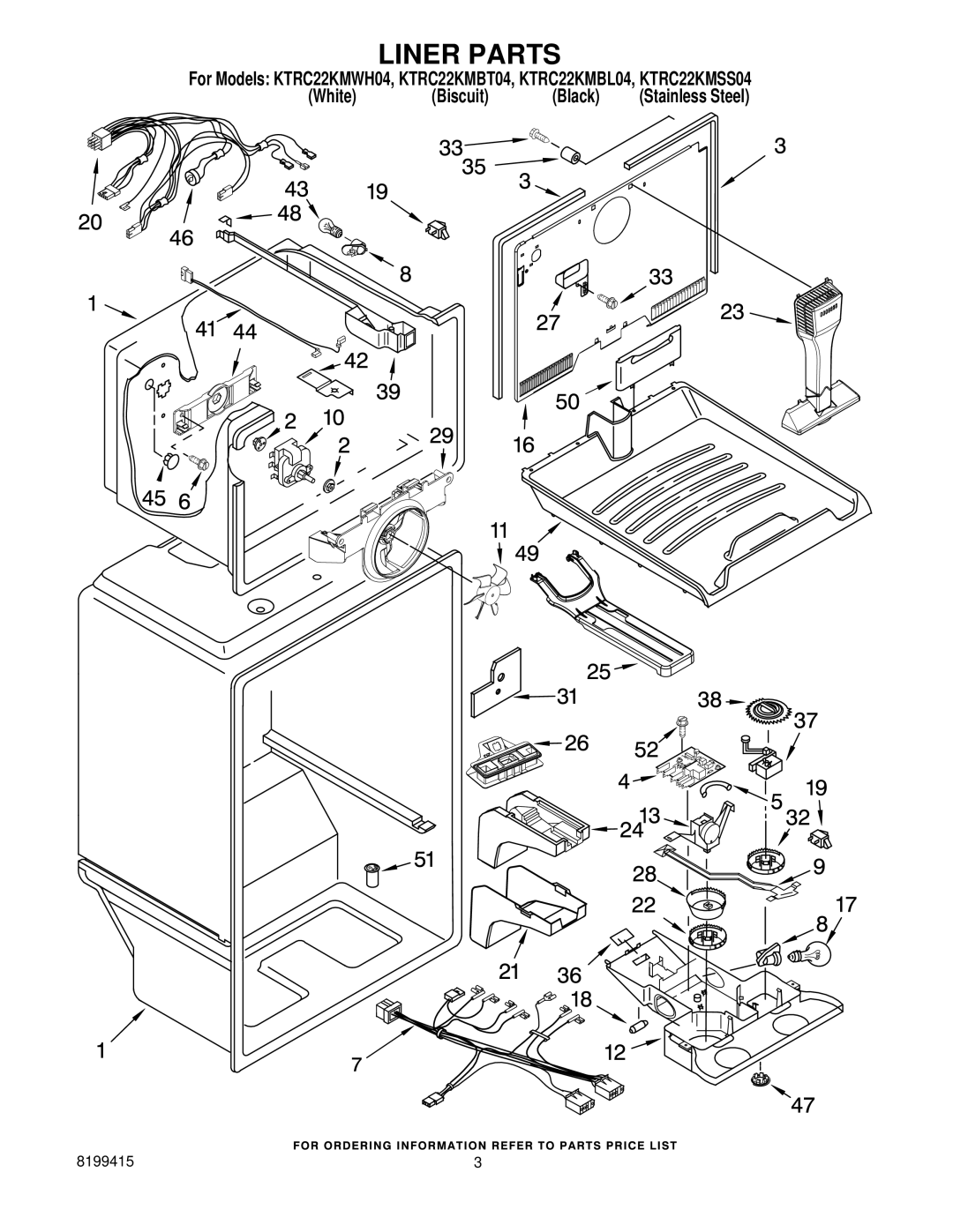 KitchenAid KTRC22KMBL04, KTRC22KMBT04, KTRC22KMSS04, KTRC22KMWH04 manual Liner Parts 