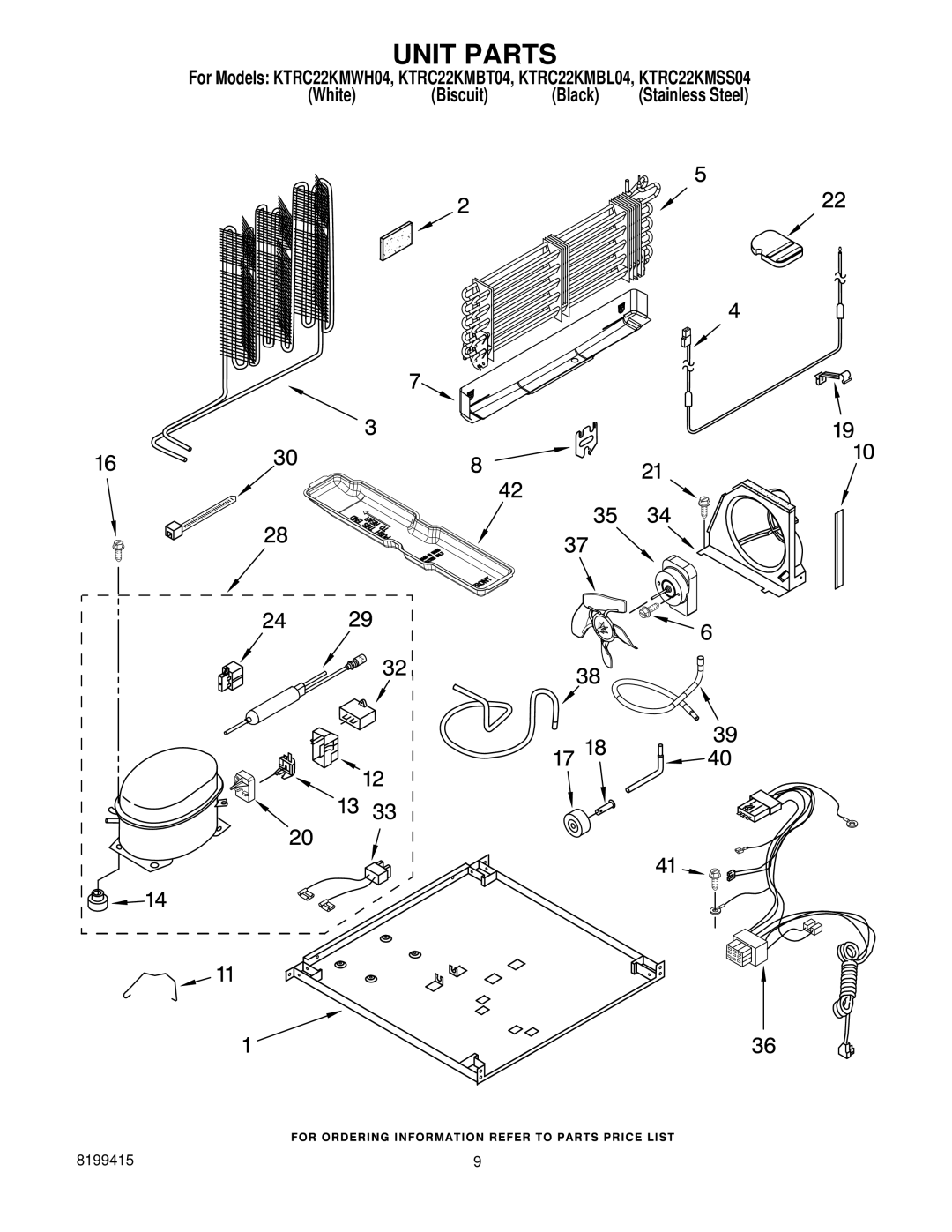 KitchenAid KTRC22KMSS04, KTRC22KMBT04, KTRC22KMWH04, KTRC22KMBL04 manual Unit Parts 