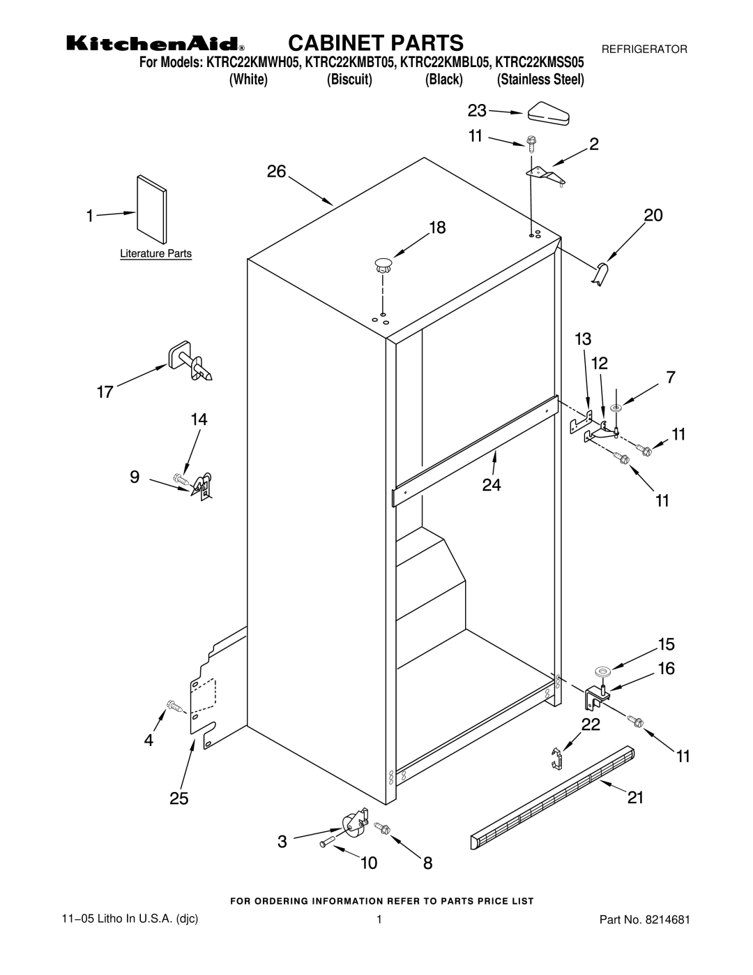 KitchenAid KTRC22KMWH05, KTRC22KMBT05, KTRC22KMSS05, KTRC22KMBL05 manual Cabinet Parts 