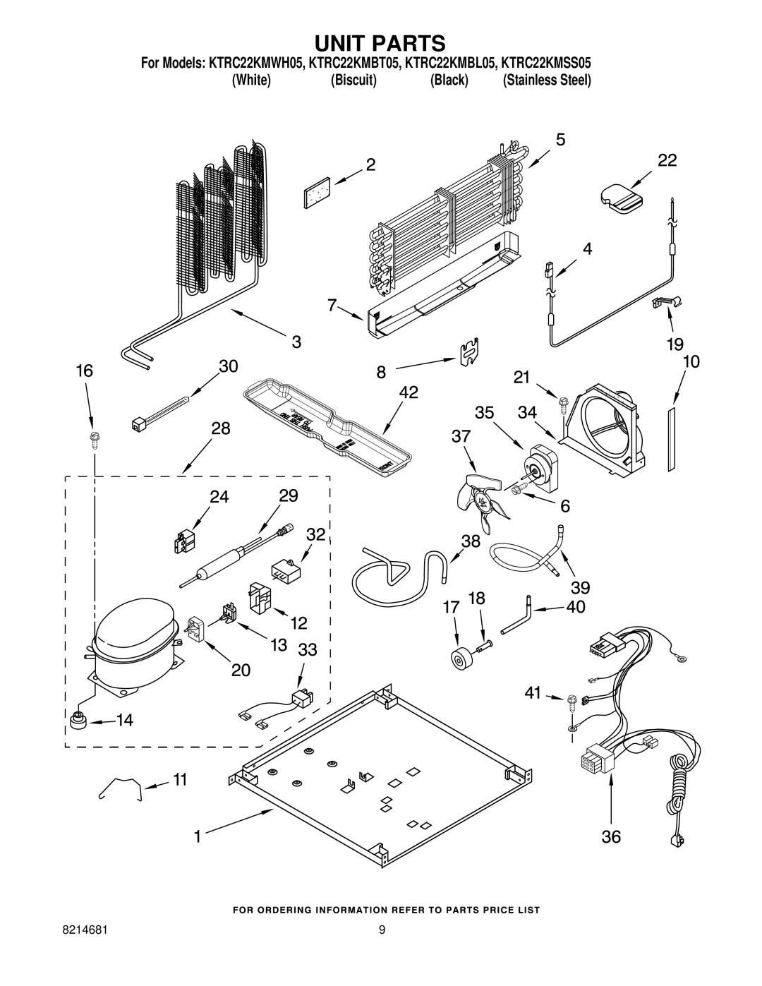 KitchenAid KTRC22KMWH05, KTRC22KMBT05, KTRC22KMSS05, KTRC22KMBL05 manual Unit Parts 