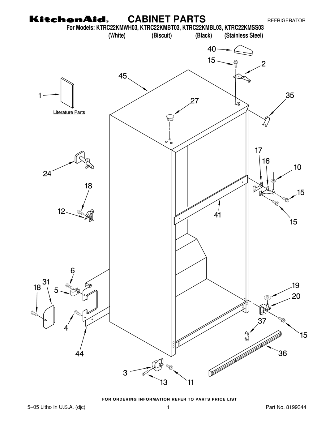 KitchenAid KTRC22KMBT03, KTRC22KMSS03, KTRC22KMBL03, KTRC22KMWH03 manual Cabinet Parts 