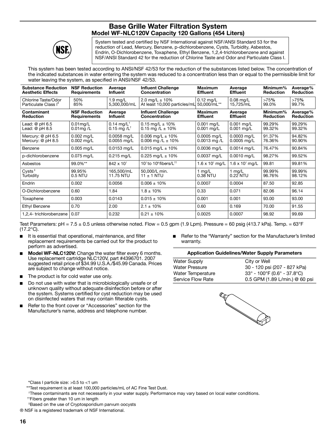 KitchenAid KTRC22KVSS installation instructions Model WF-NLC120V Capacity 120 Gallons 454 Liters 