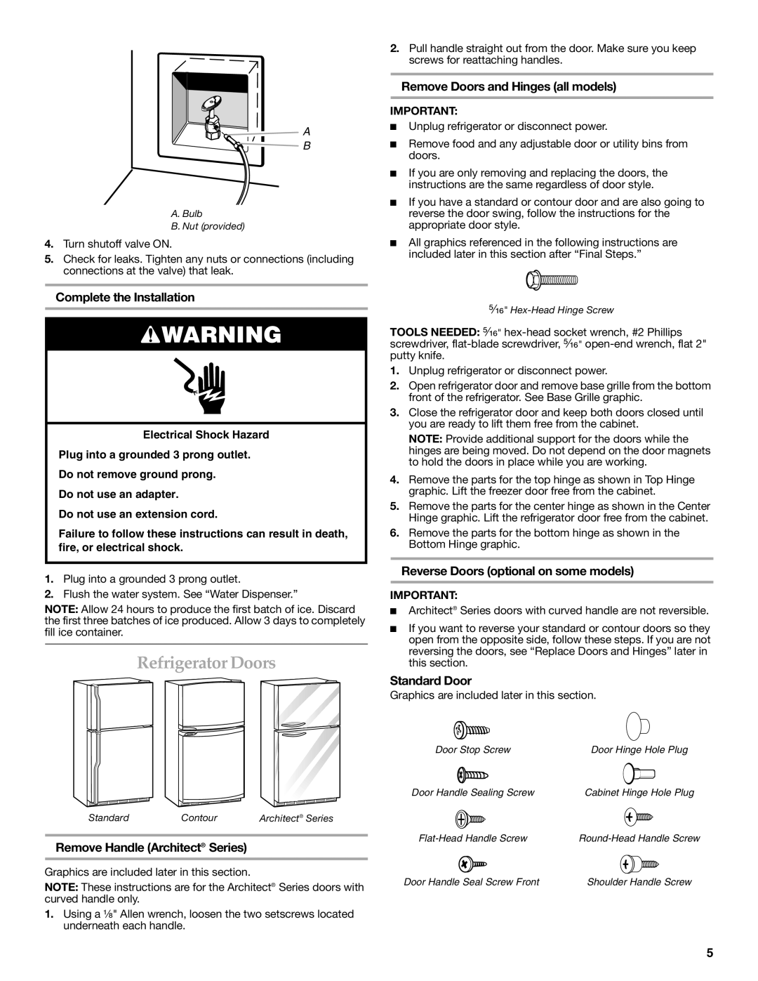 KitchenAid KTRC22KVSS installation instructions Refrigerator Doors 