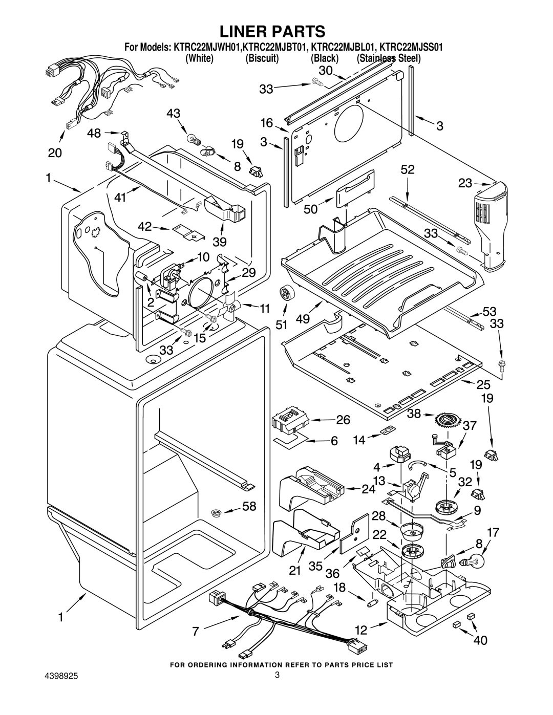 KitchenAid KTRC22MJBT01, KTRC22MJWH01, KTRC22MJSS01, KTRC22MJBL01 manual Liner Parts 