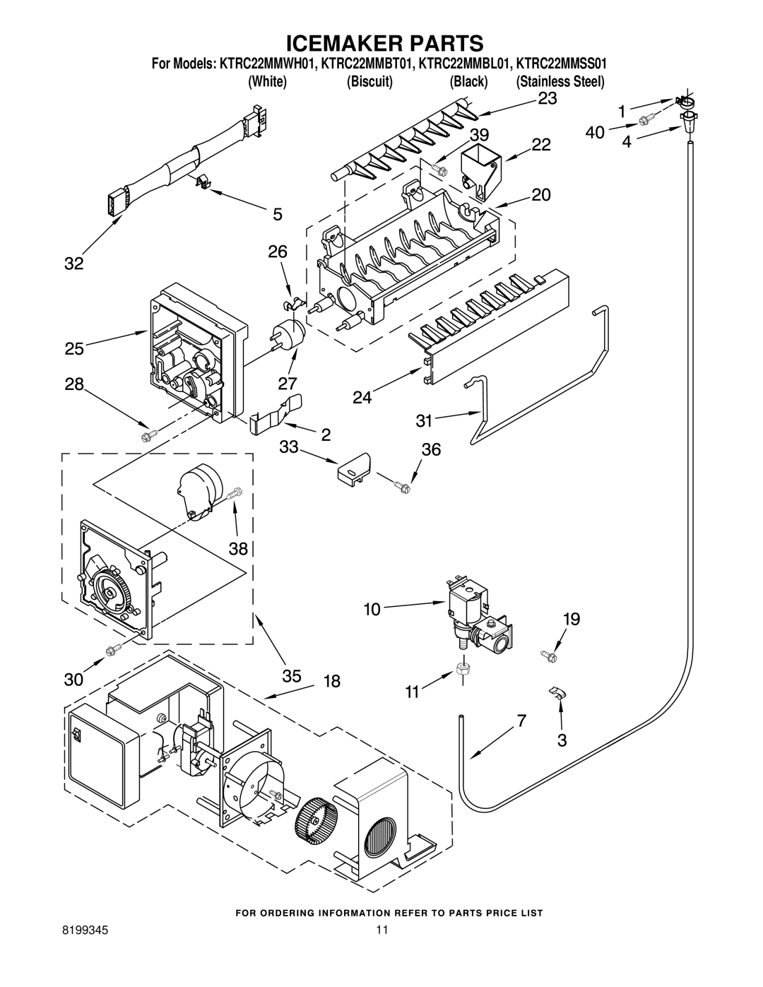 KitchenAid KTRC22MMSS01, KTRC22MMWH01, KTRC22MMBT01, KTRC22MMBL01 manual Icemaker Parts 