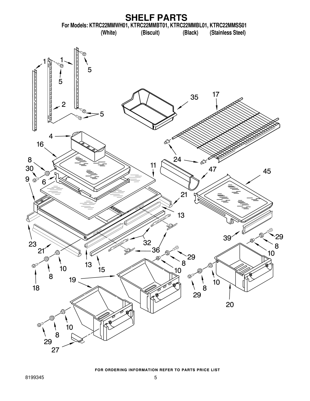 KitchenAid KTRC22MMBT01, KTRC22MMWH01, KTRC22MMBL01, KTRC22MMSS01 manual Shelf Parts 