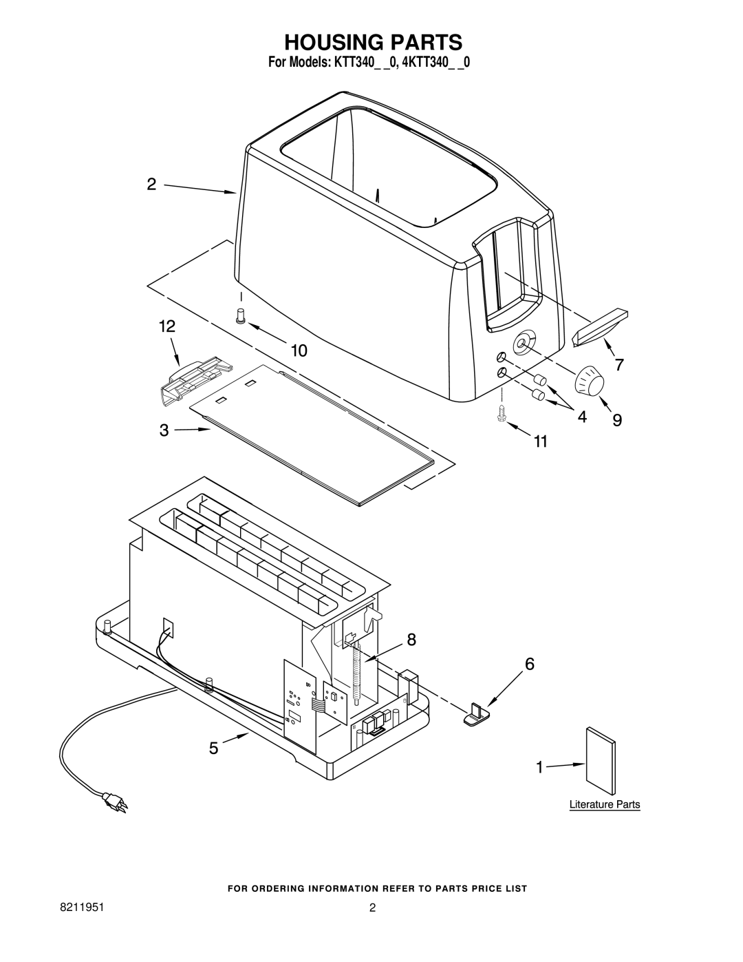 KitchenAid 4KTT340WH0, KTT340ER0, KTT340BU0, KTT340PK0, 4KTT340OB0, KTT340TG0 manual Housing Parts 