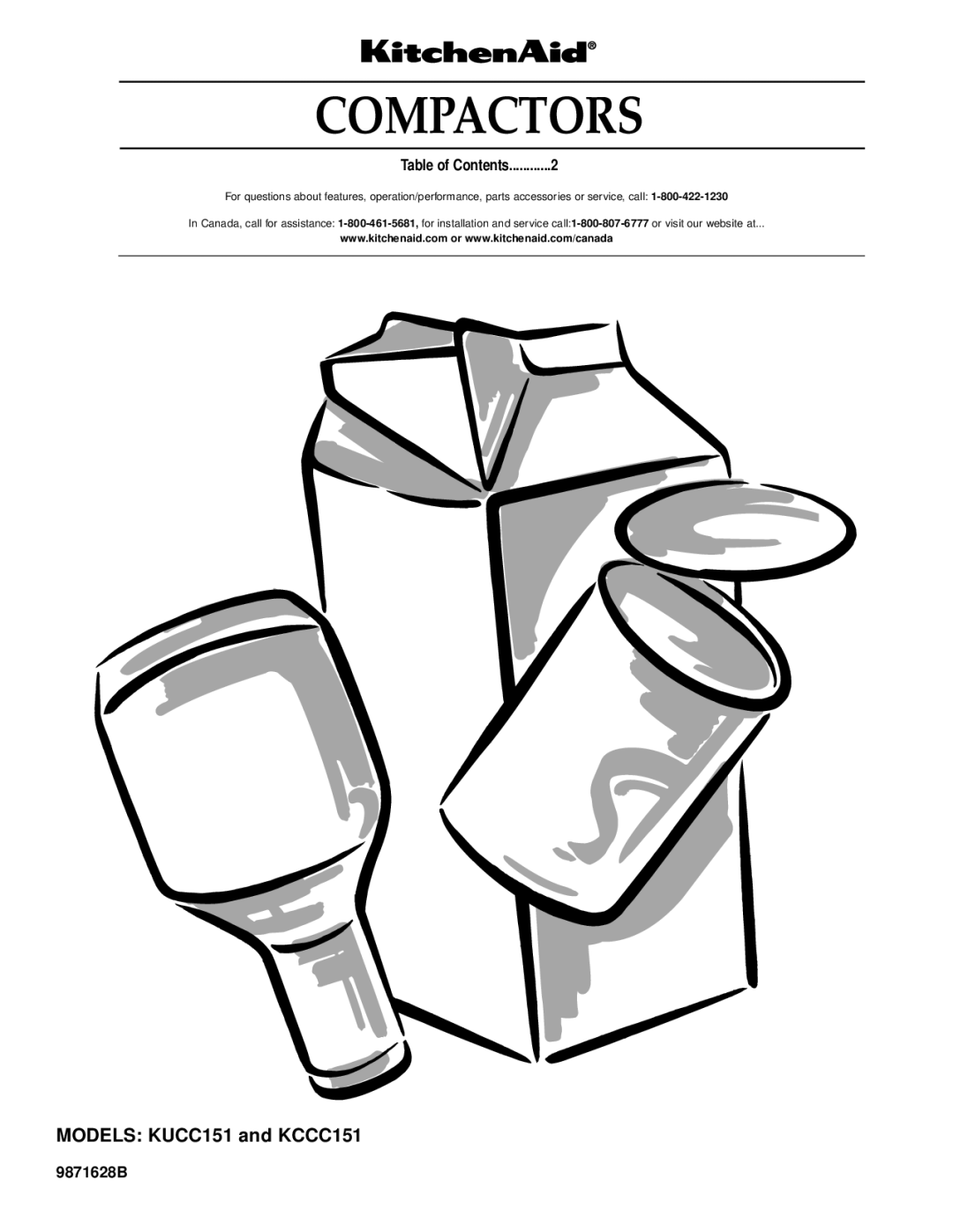 KitchenAid manual Compactors, Models KUCC151 and KCCC151, 9871628B 