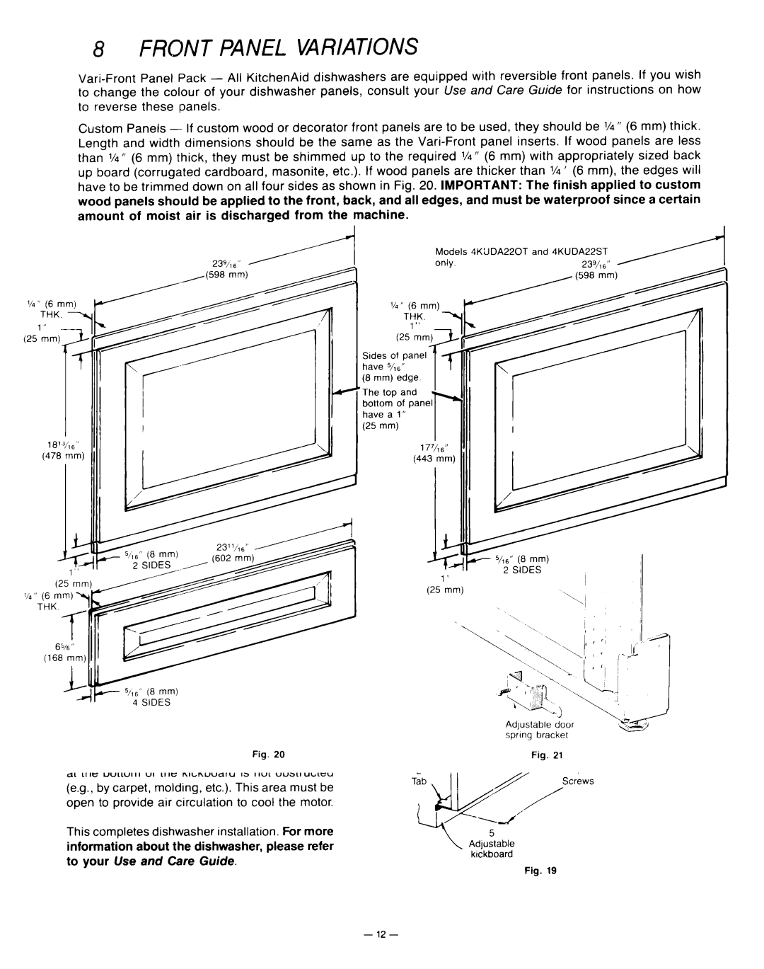 KitchenAid KUD-22 manual Front Panel Variations, ‘/4THK.@mm7r 