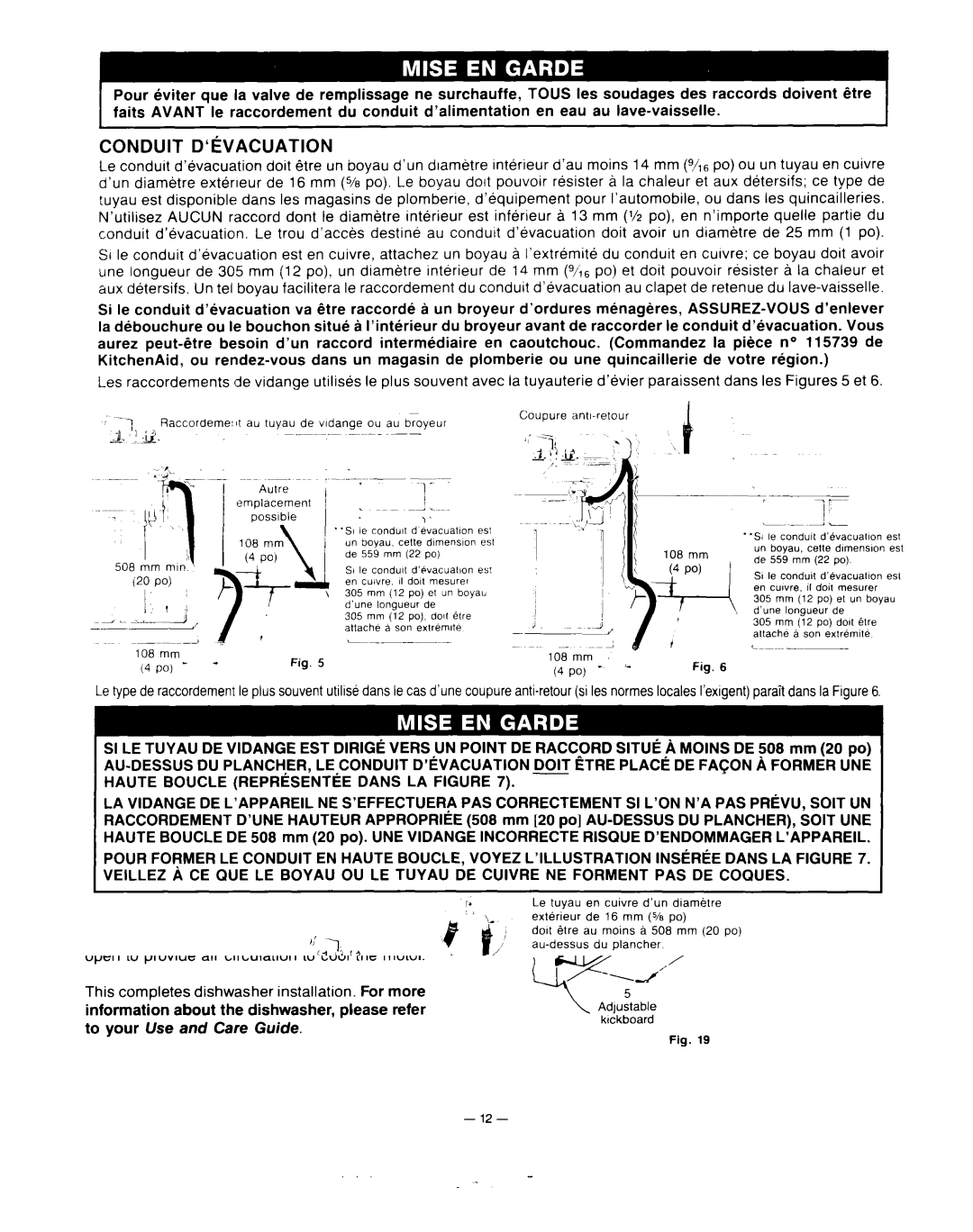 KitchenAid KUD-22 manual Conduit D‘hACUATION 