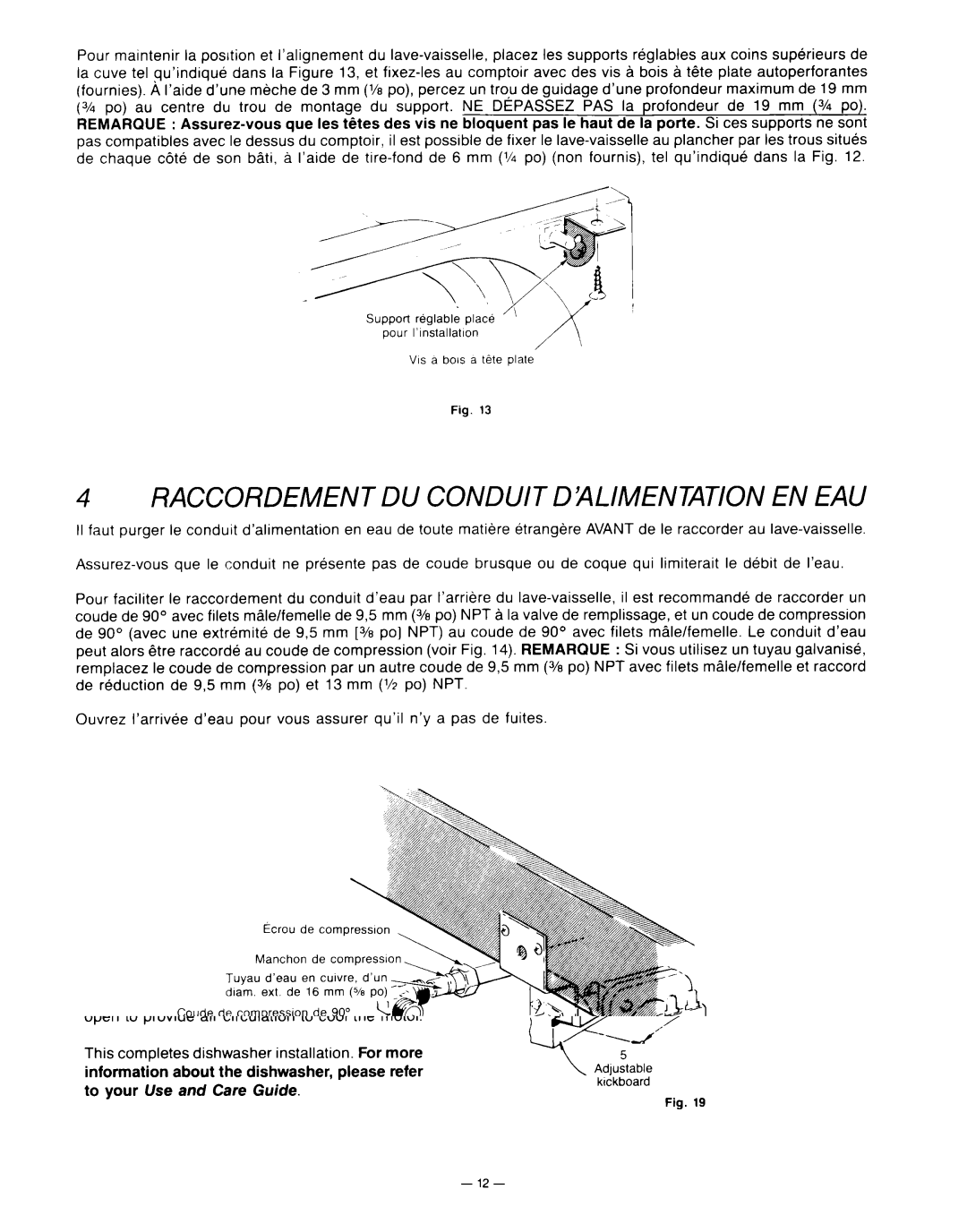 KitchenAid KUD-22 manual Raccordement DU Conduit DflLIMENTATlON EN EAU 