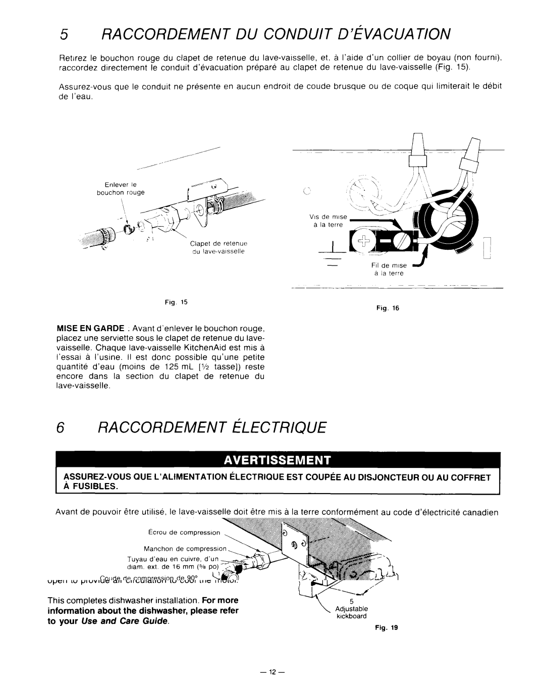 KitchenAid KUD-22 manual Raccordement DU Conduit D’&ACUATlON, Raccordement Glectrique 