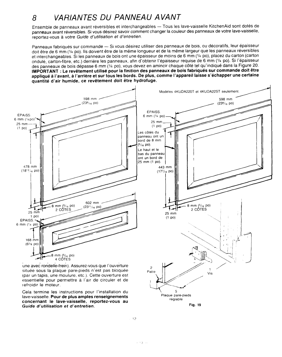 KitchenAid KUD-22 manual VARiAN7ES DU F’ANNEAU Avant 