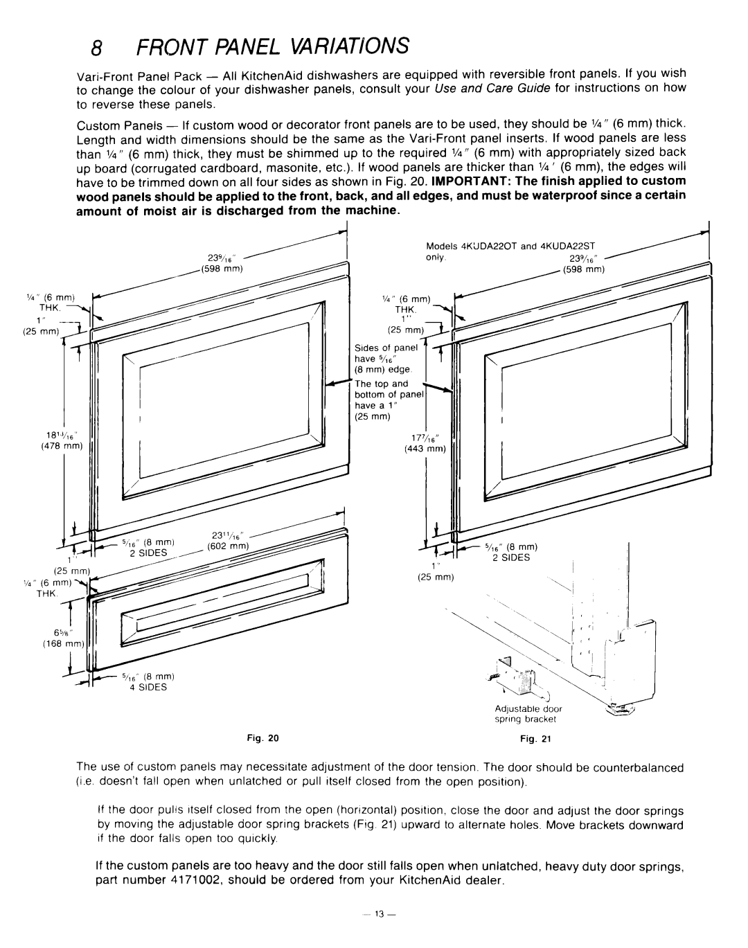 KitchenAid KUD-22 manual Front Panel Variations, ‘/4”THK.@mm7r 