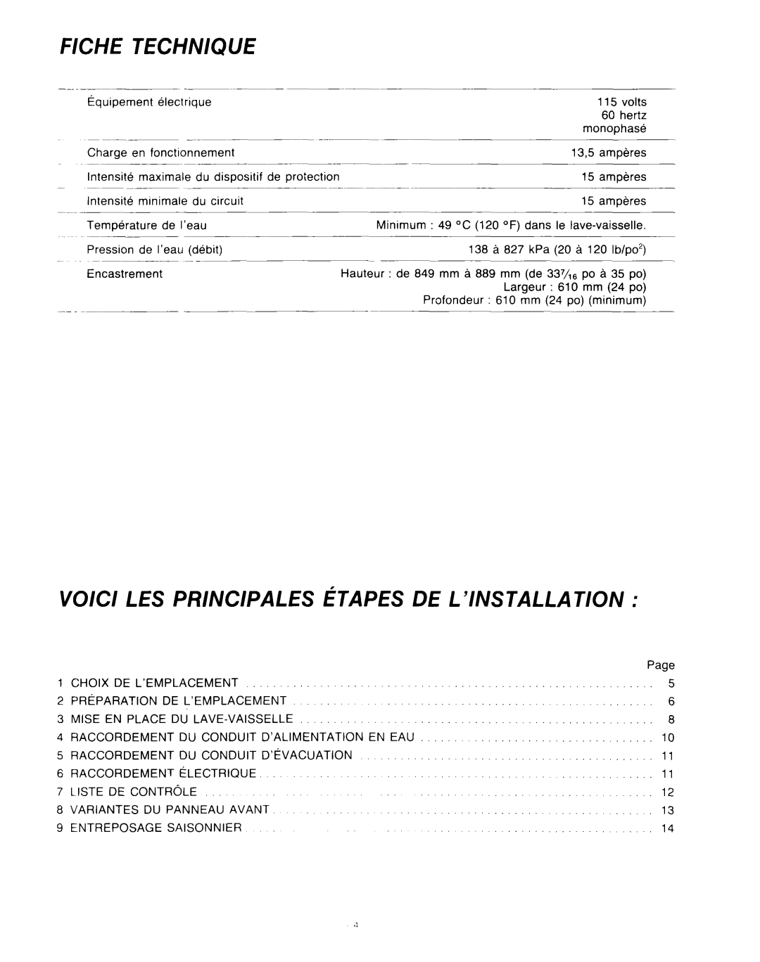 KitchenAid KUD-22 manual Fiche Technique, VOICI LES PRINCIPALES /iTAPES DE L’INSTALLATlON, hertz, lntensite, maximale 