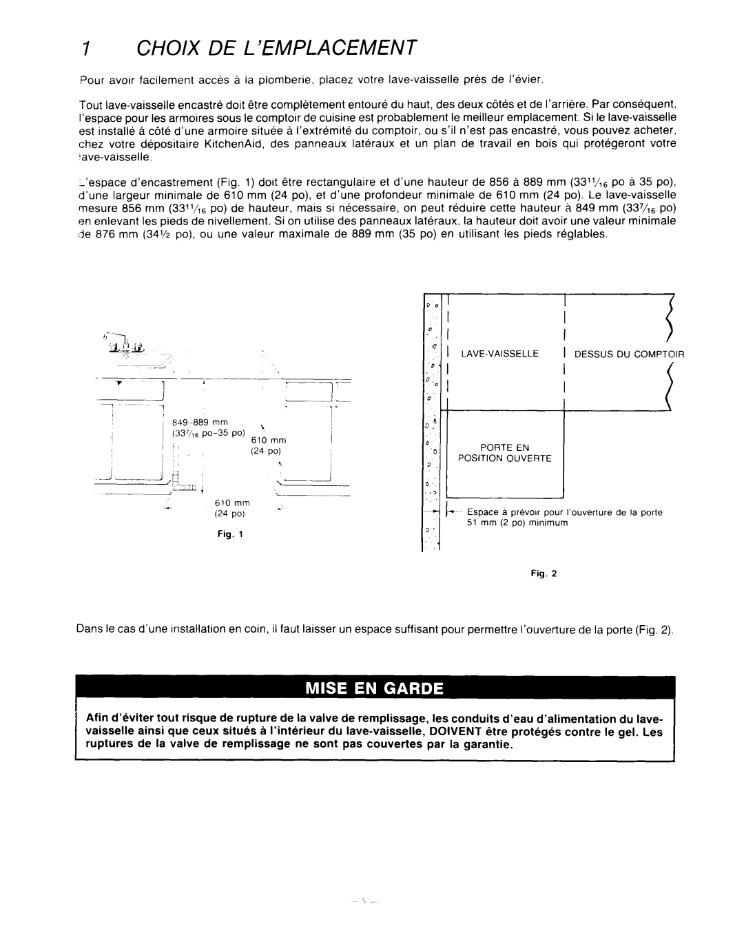 KitchenAid KUD-22 manual Choix De L’Emplacement, J,-13, y’rw 