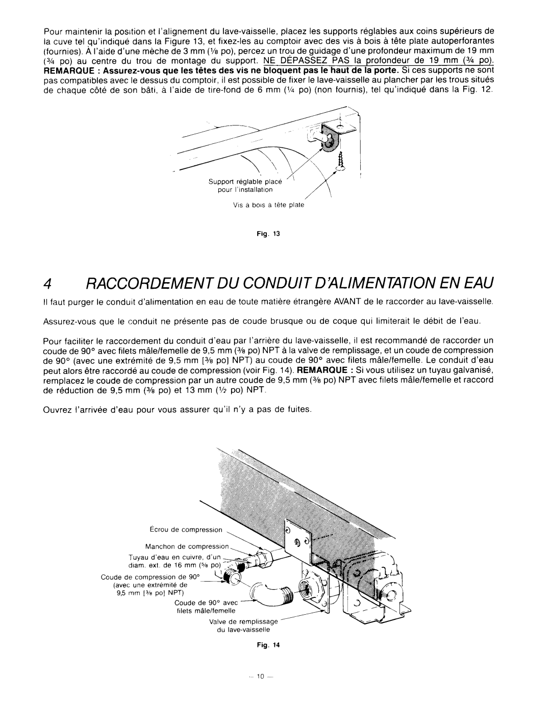 KitchenAid KUD-22 manual RACCORDEMENT DU CONDUIT DflLIMENTATlON EN EAU 