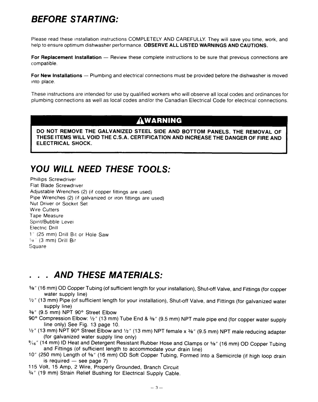 KitchenAid KUD-22 manual Before Starting, You Will Need These Tools, Aa/D These Materials 