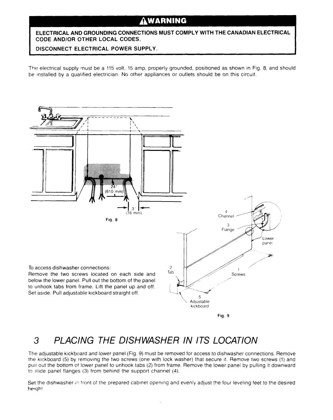 KitchenAid KUD-22 manual Placing The Dishwasher In Its Location 