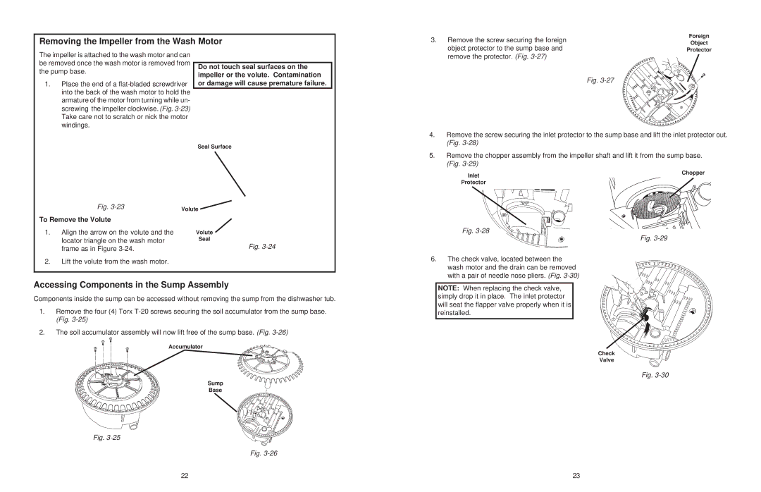 KitchenAid KUD01, KAD-7 manual Removing the Impeller from the Wash Motor, Accessing Components in the Sump Assembly 