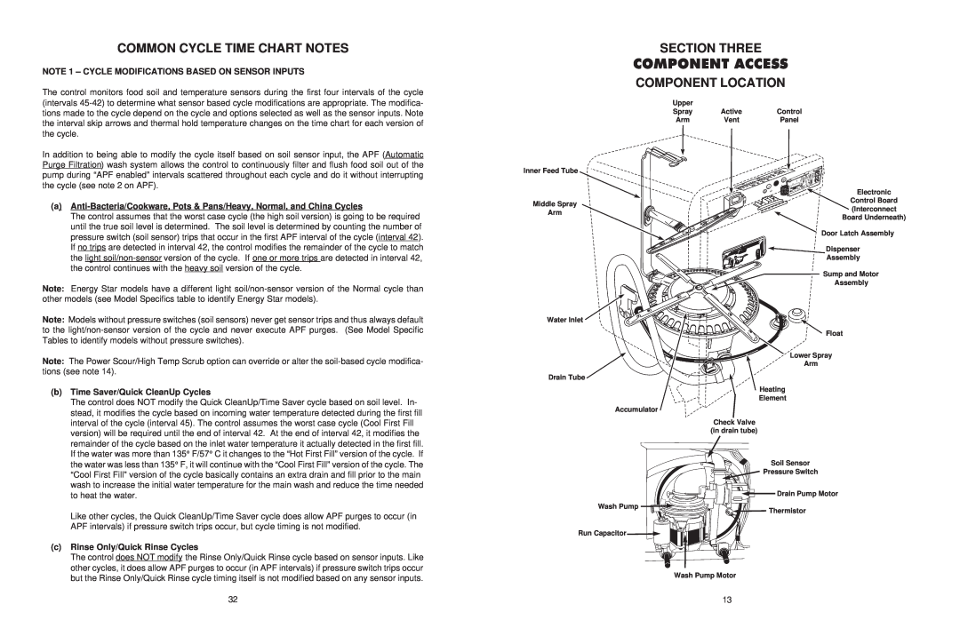 KitchenAid KAD-7 Component Access, NOTE 1 - CYCLE MODIFICATIONS BASED ON SENSOR INPUTS, b Time Saver/Quick CleanUp Cycles 