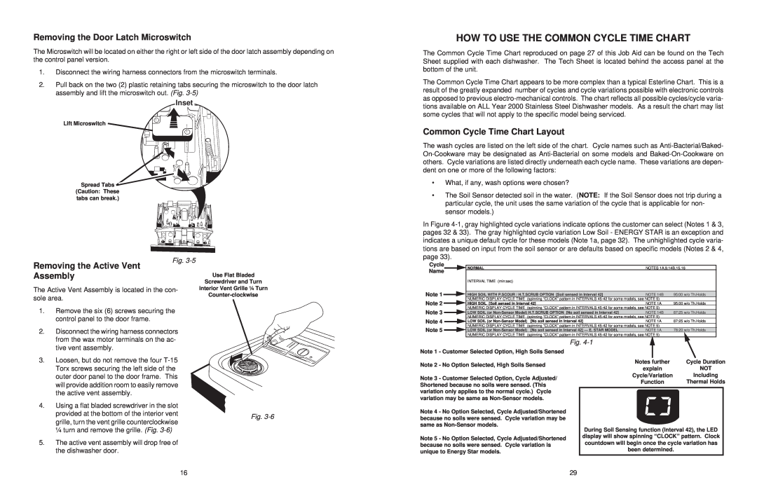 KitchenAid KUD01, KAD-7 manual How To Use The Common Cycle Time Chart, Removing the Door Latch Microswitch 