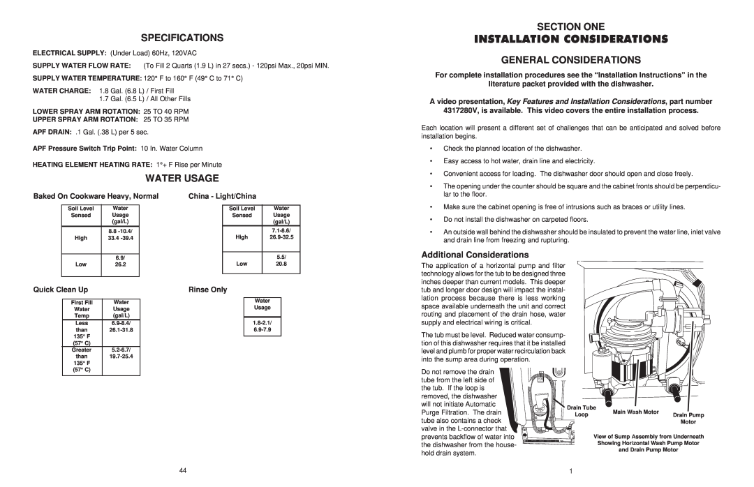 KitchenAid KAD-7, KUD01 manual Installation Considerations, Additional Considerations, LOWER SPRAY ARM ROTATION 25 TO 40 RPM 
