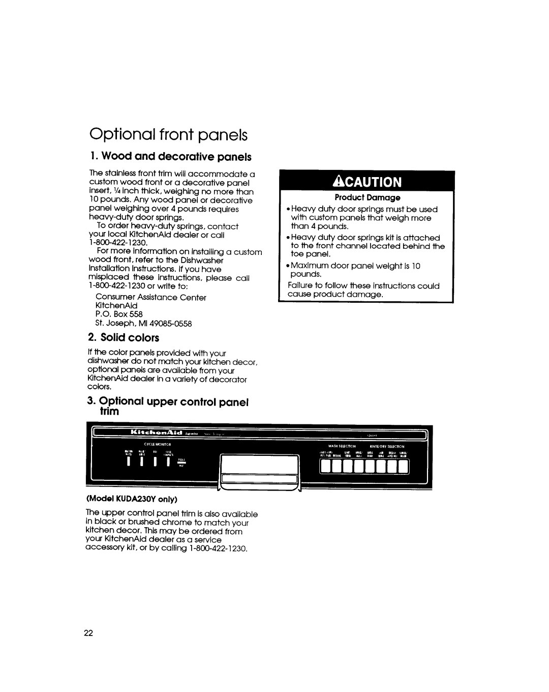 KitchenAid KUDS23HY, KUDA230Y, KUDA23HY, KUDS230Y manual 