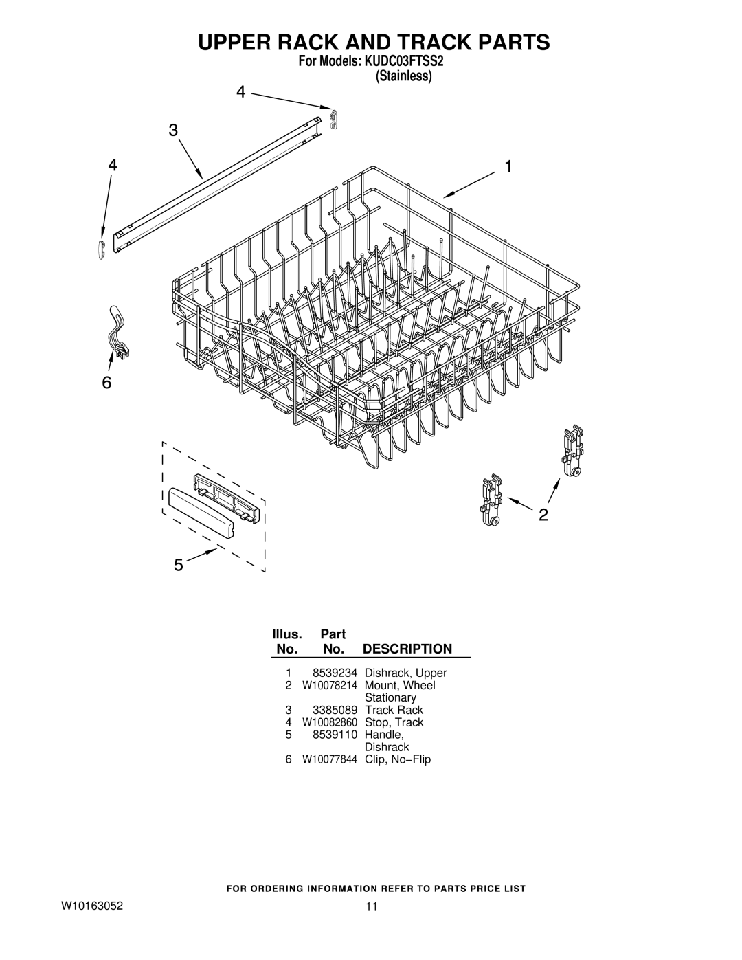 KitchenAid KUDC03FTSS manual Upper Rack and Track Parts 