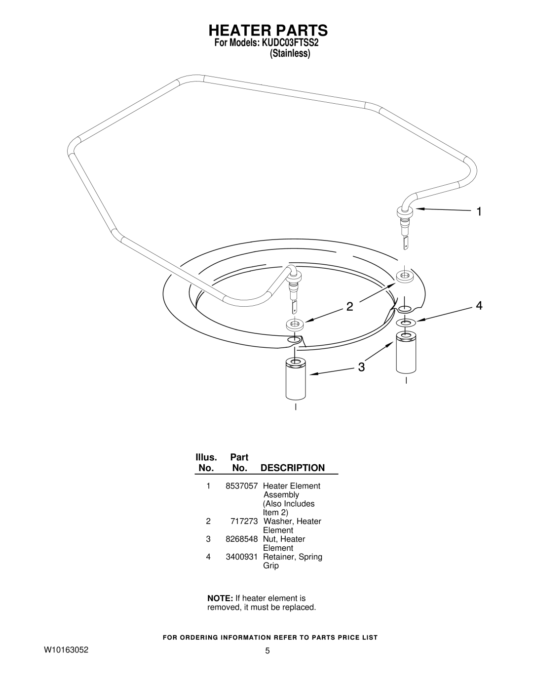 KitchenAid KUDC03FTSS manual Heater Parts 