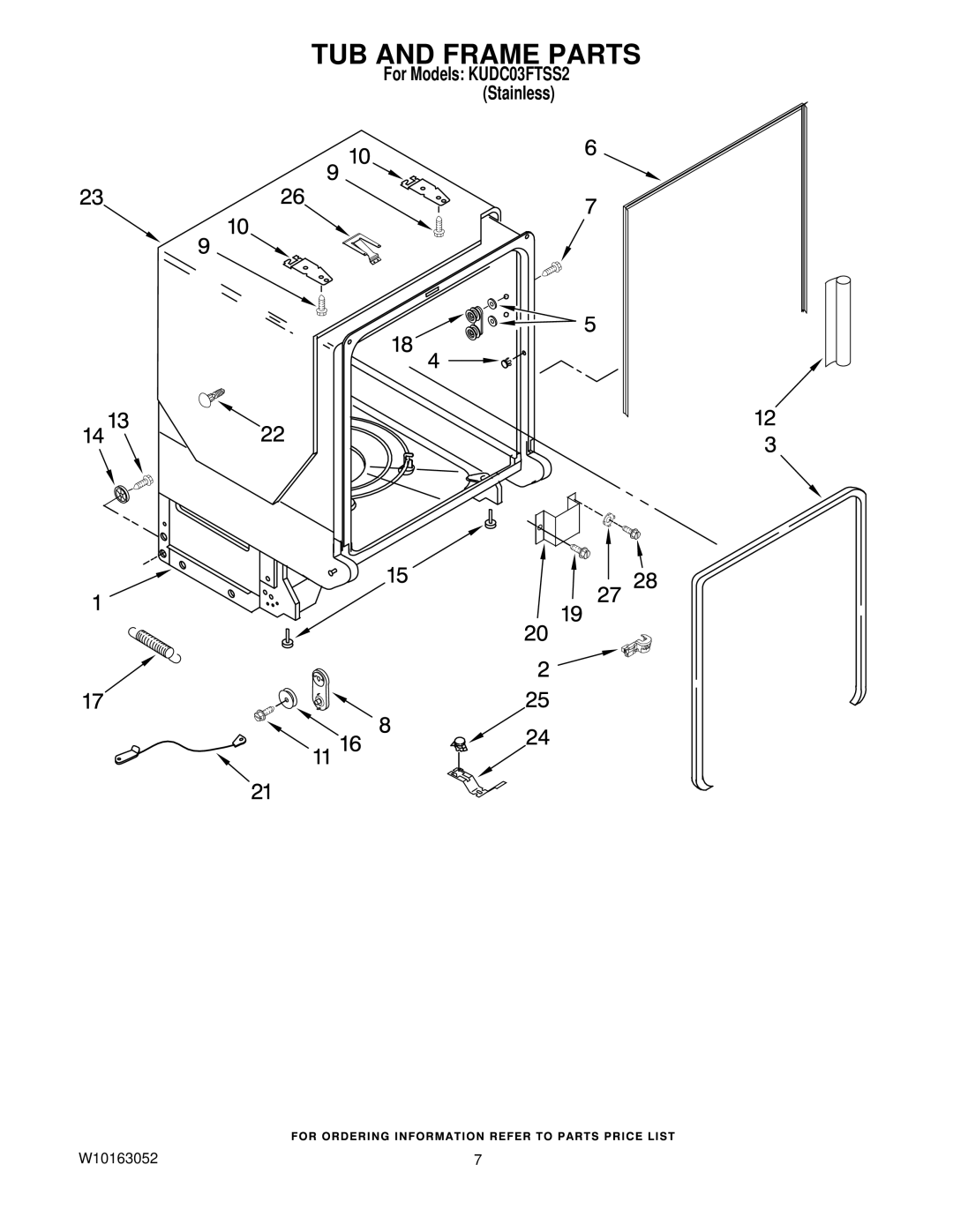 KitchenAid KUDC03FTSS manual TUB and Frame Parts 