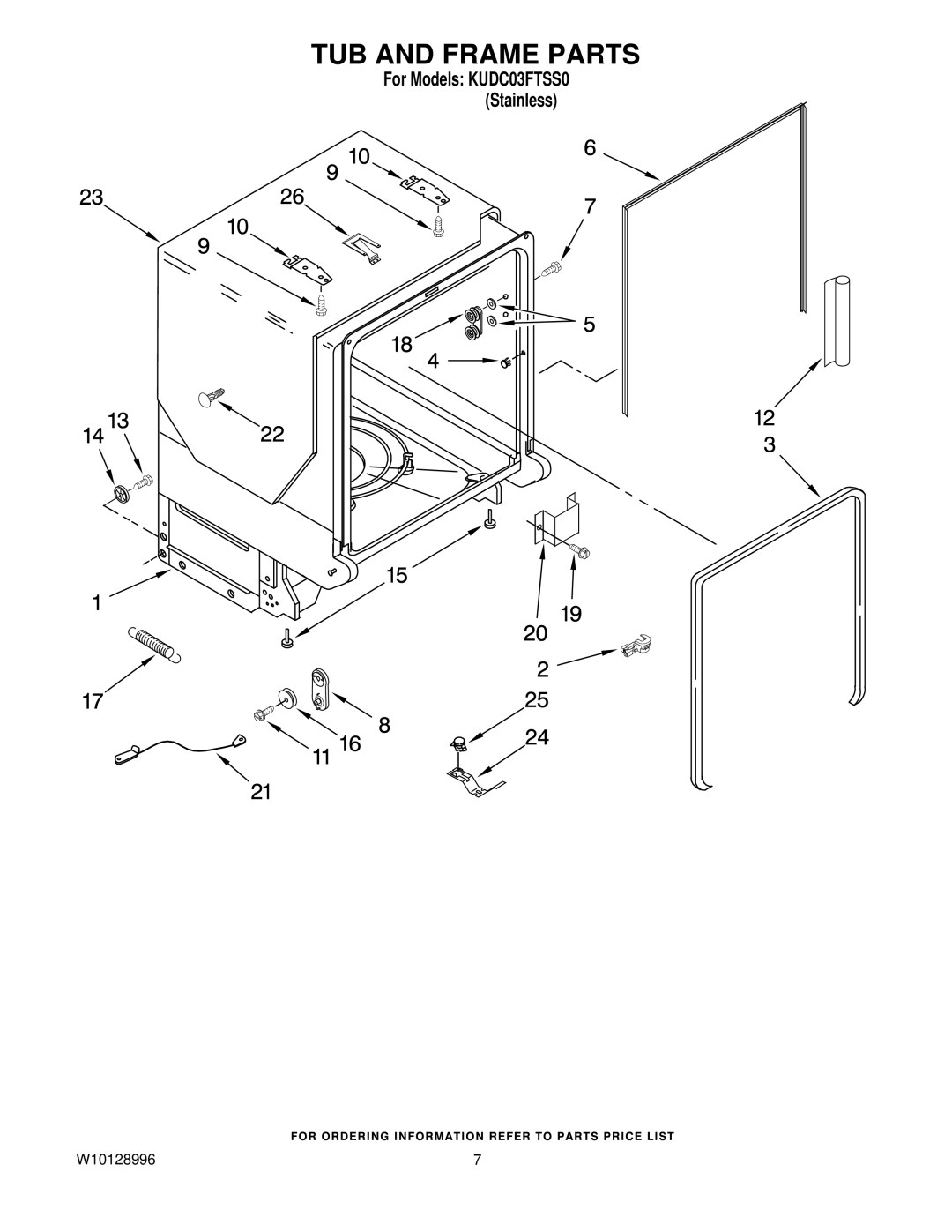 KitchenAid KUDC03FTSS0 manual TUB and Frame Parts 