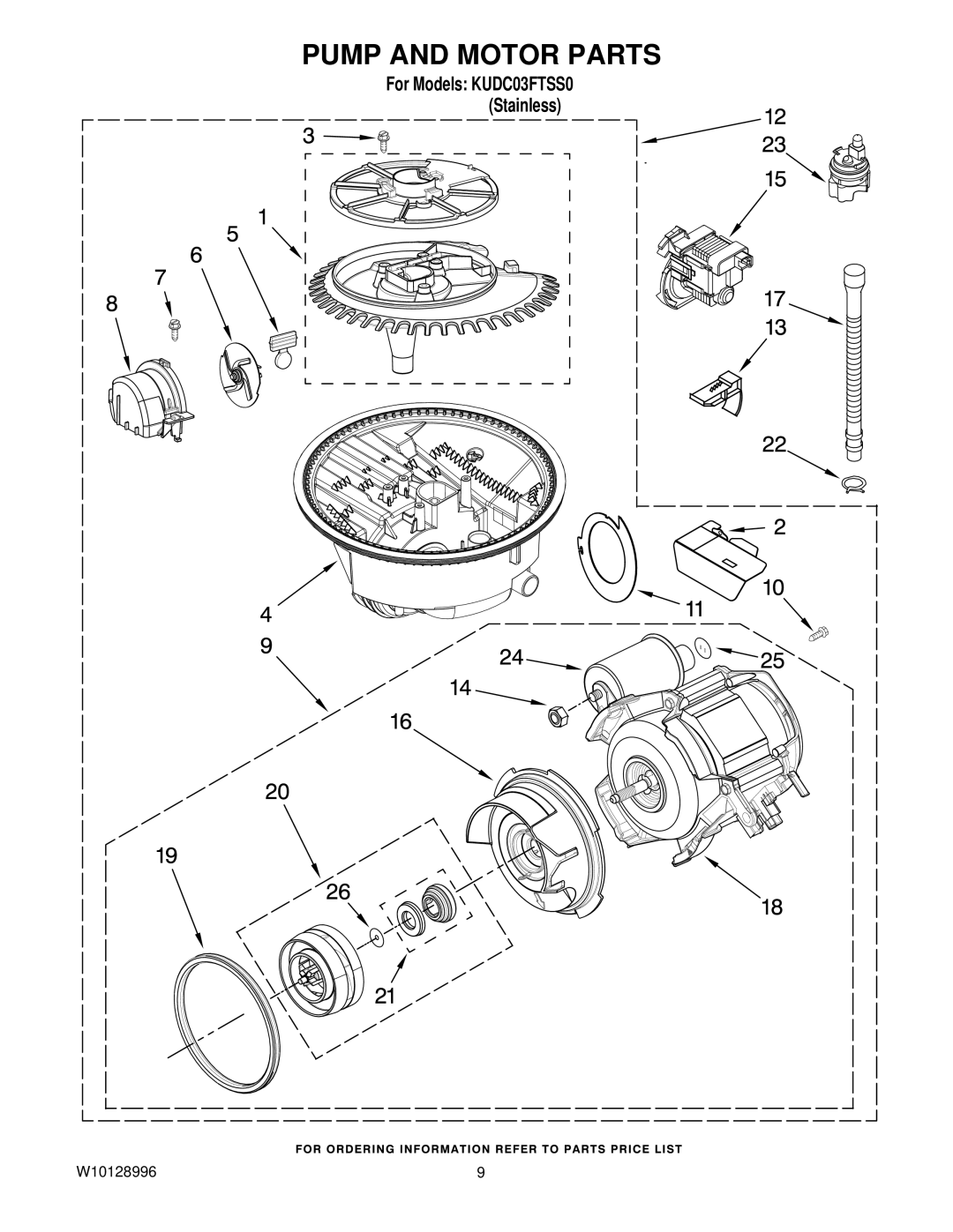 KitchenAid KUDC03FTSS0 manual Pump and Motor Parts 