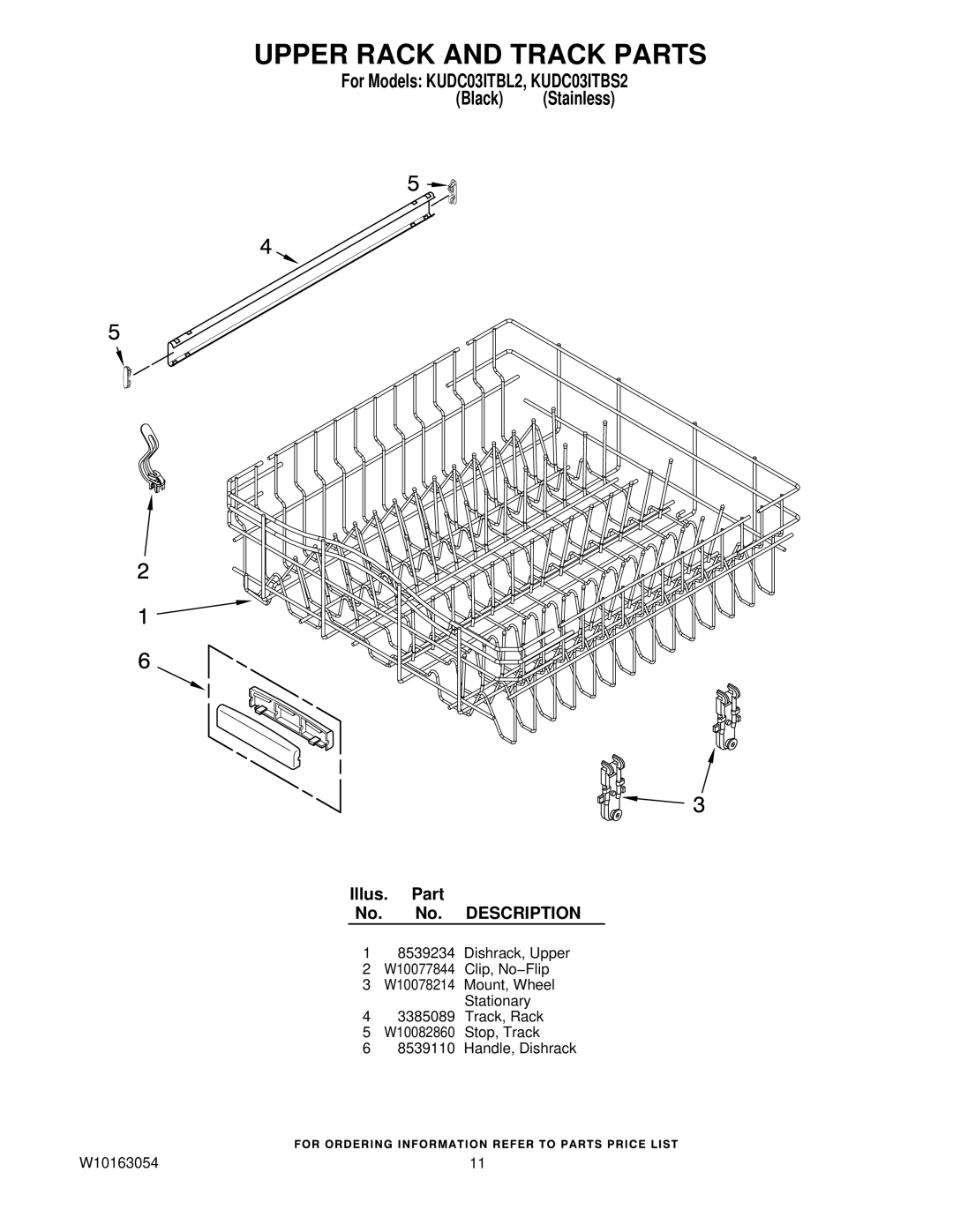 KitchenAid KUDC03ITBL2, KUDC03ITBS2 manual Upper Rack and Track Parts 