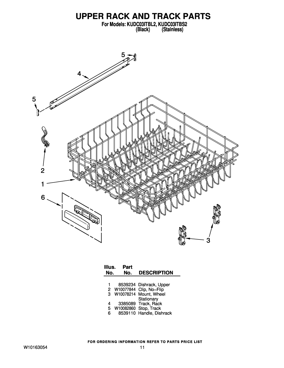 KitchenAid manual Upper Rack And Track Parts, For Models KUDC03ITBL2, KUDC03ITBS2 Black Stainless 