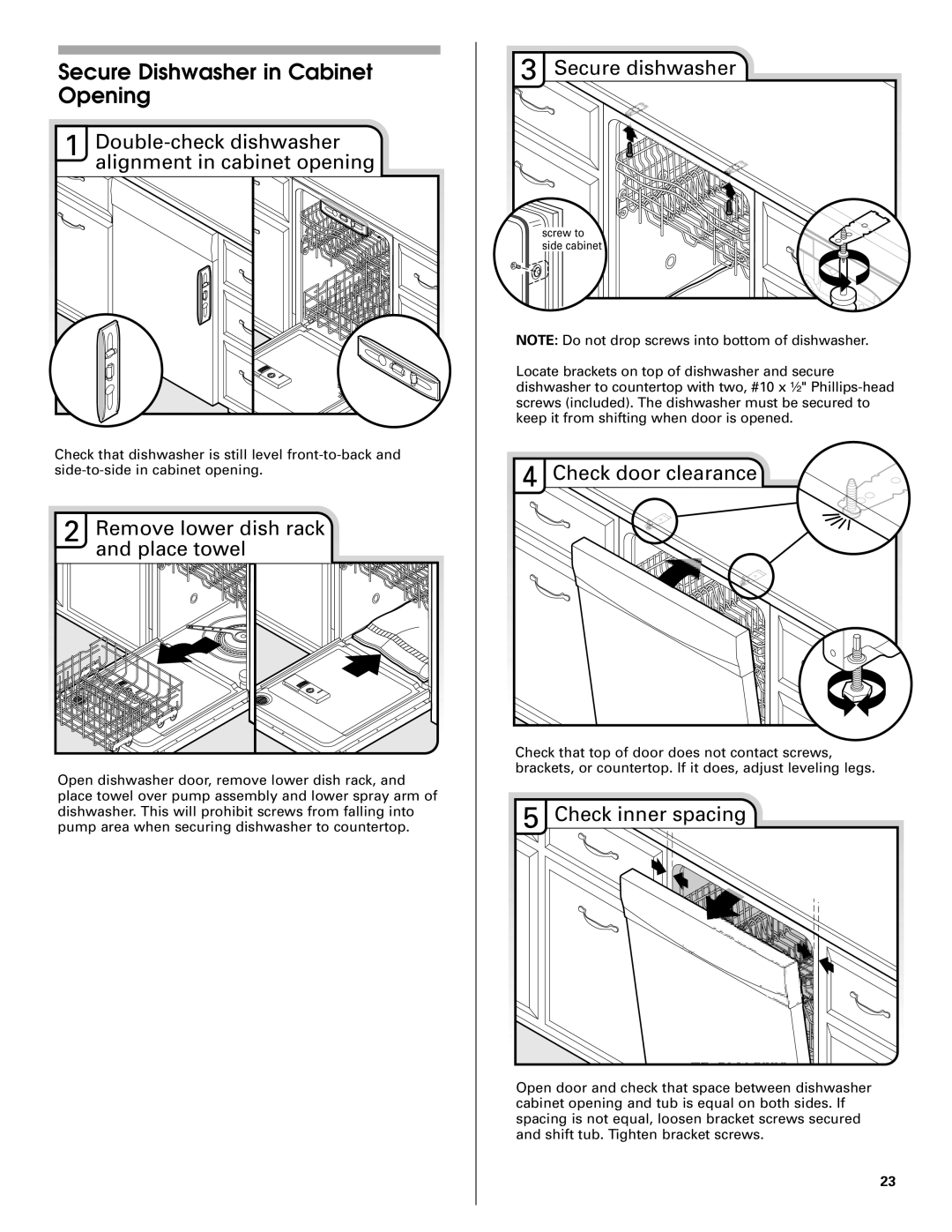 KitchenAid KUDS50FVPA, KUDC03IV, KUDE70FVPA, KUDE60FVPA, KUDS40FVPA, KUDS30IV Secure Dishwasher in Cabinet Opening 