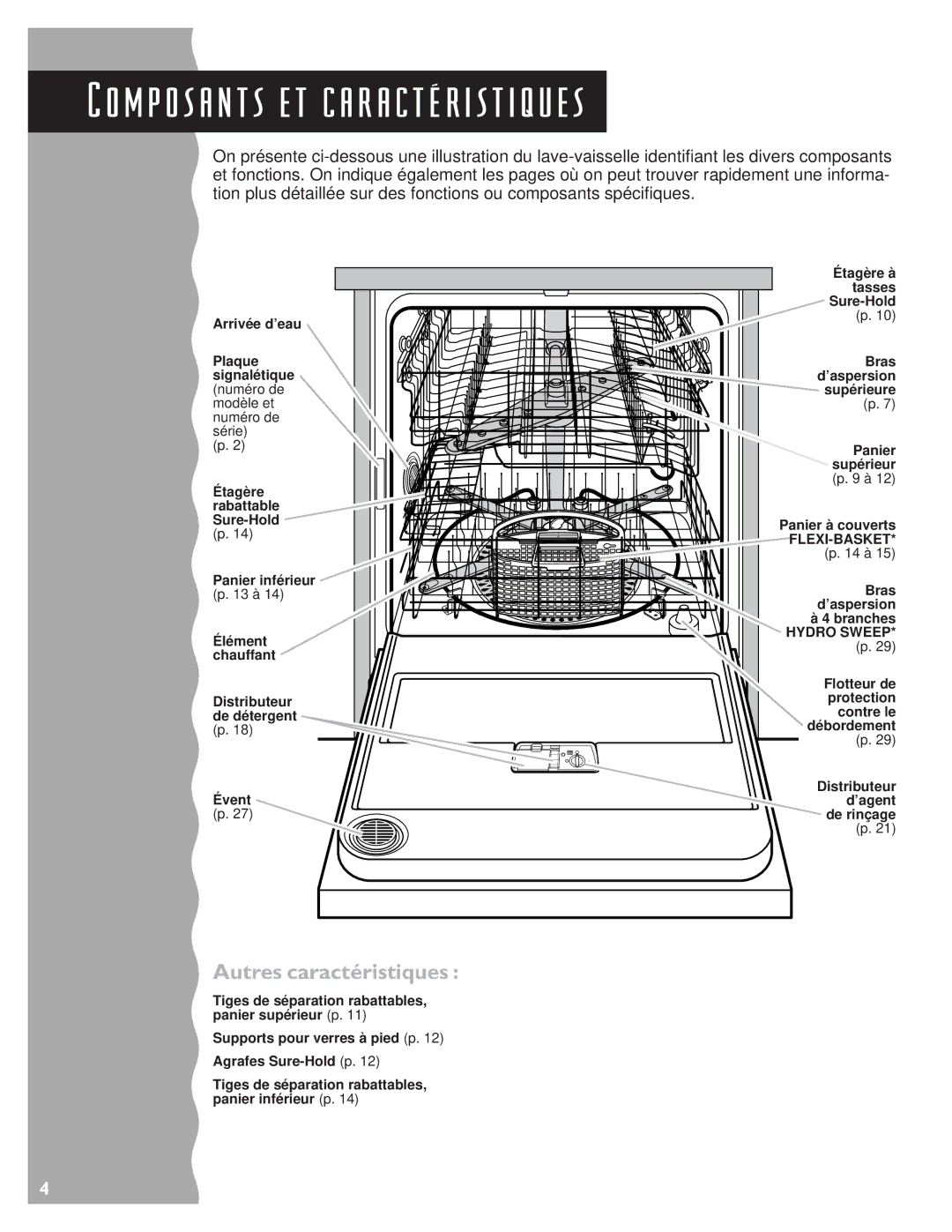 KitchenAid KUDC24SE, KUDS24SE warranty M p o s a n t s e t c a r a c t Ž r i s t i q u e s, Autres caractéristiques 