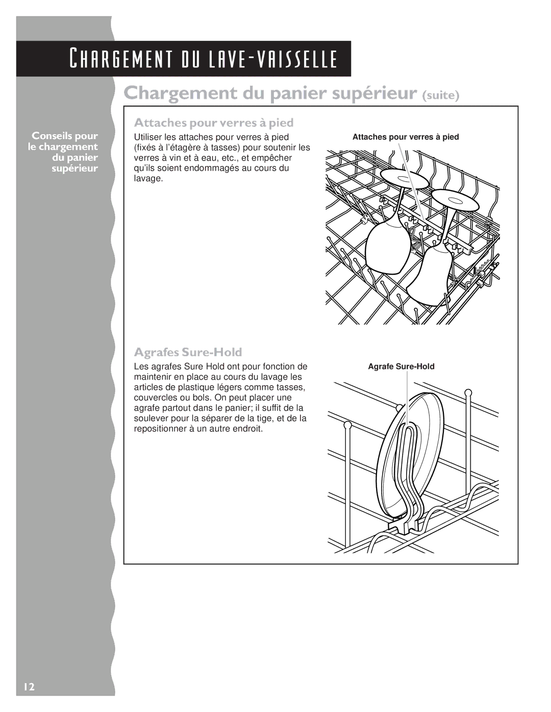 KitchenAid KUDC24SE, KUDS24SE warranty Attaches pour verres à pied, Agrafes Sure-Hold 