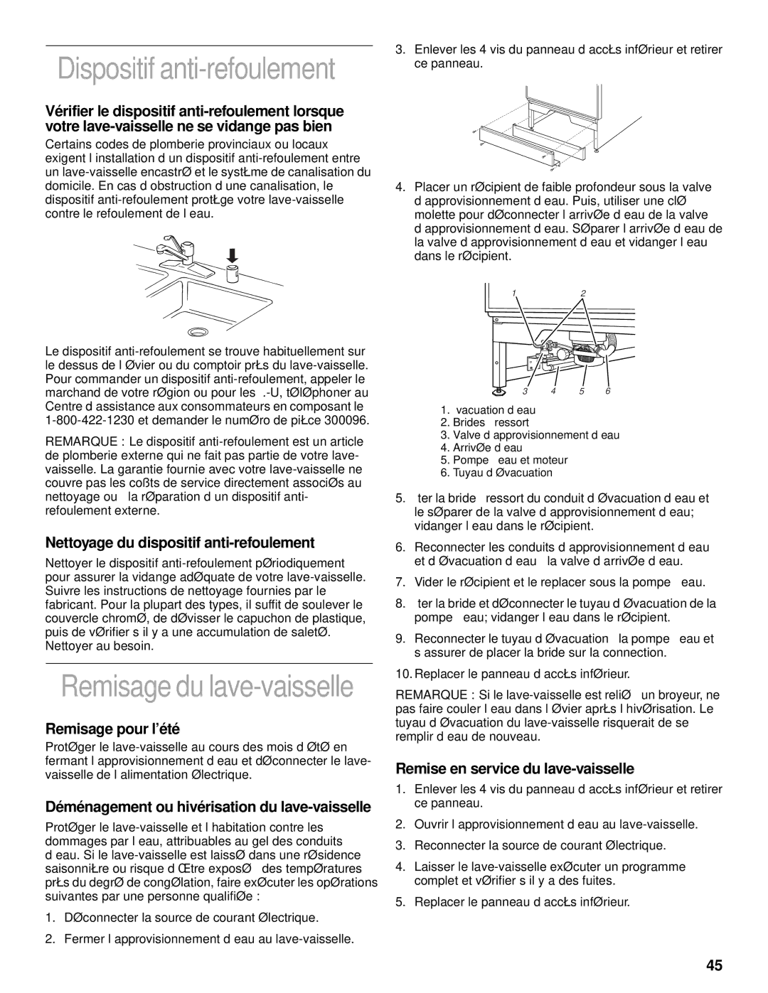 KitchenAid KUDS25SH, KUDC25CH manual Dispositif anti-refoulement, Remisage du lave-vaisselle 