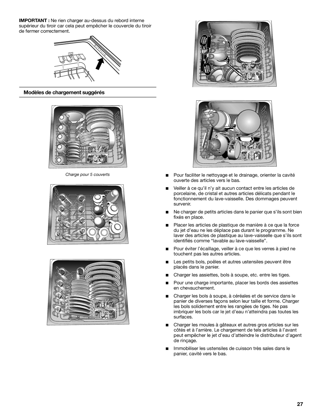 KitchenAid KUDD01DP manual Modèles de chargement suggérés 