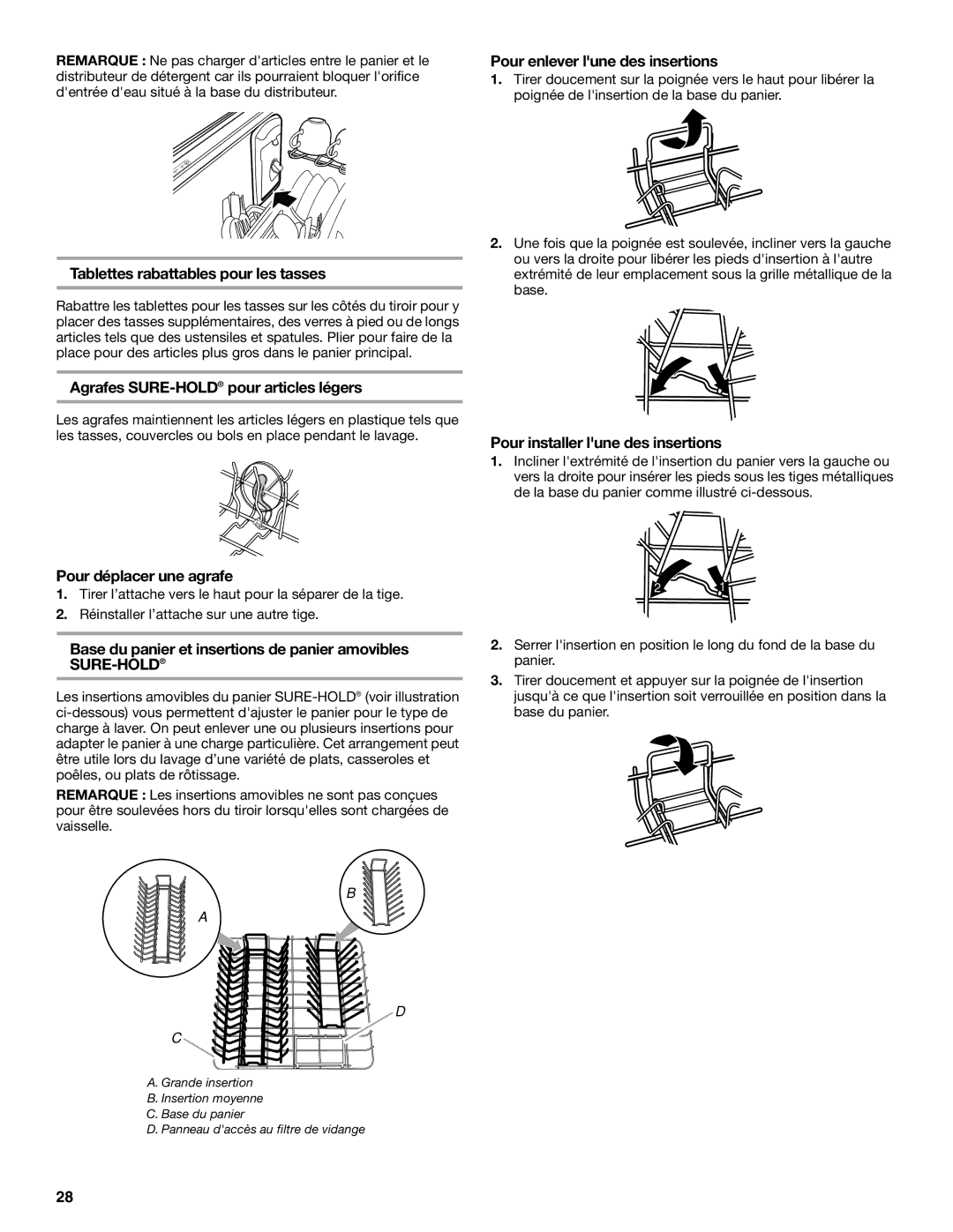 KitchenAid KUDD01DP Tablettes rabattables pour les tasses, Agrafes SURE-HOLDpour articles légers, Pour déplacer une agrafe 